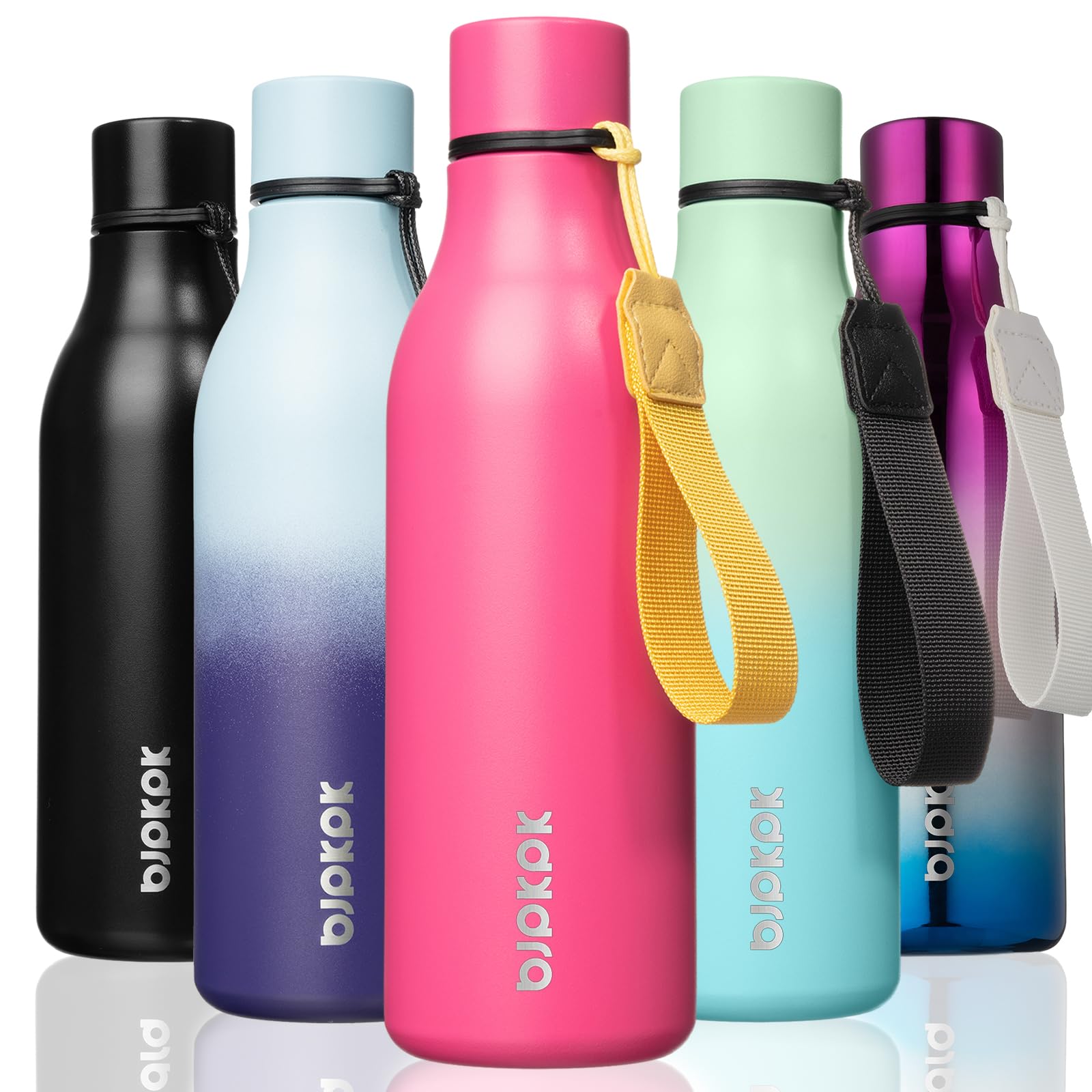 BJPKPK 18oz Insulated Water Bottle, Stainless Steel Bottle with Carry Strap | Keep Cold &amp; Hot Vacuum Insulation, Leak-Proof BPA-Free Design, Slim Bottle Fits Most Cup Holders for Gym, Office &amp; Travel