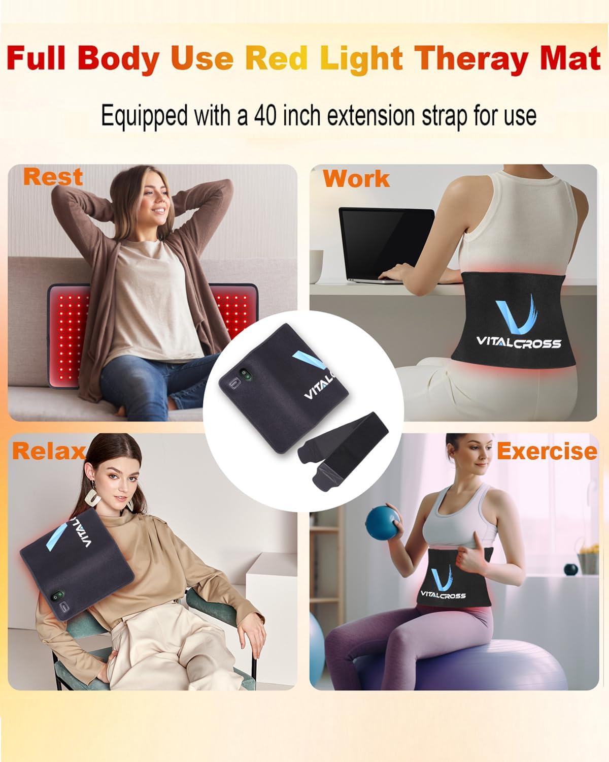Red Light Therapy Pad for Body, 24"×12" 660nm & 850nm Near-Infrared Light Device, 35W for Home Use with Timer, 3 Modes & 5 Brightness Levels for Back, Waist, Shoulder & Joints