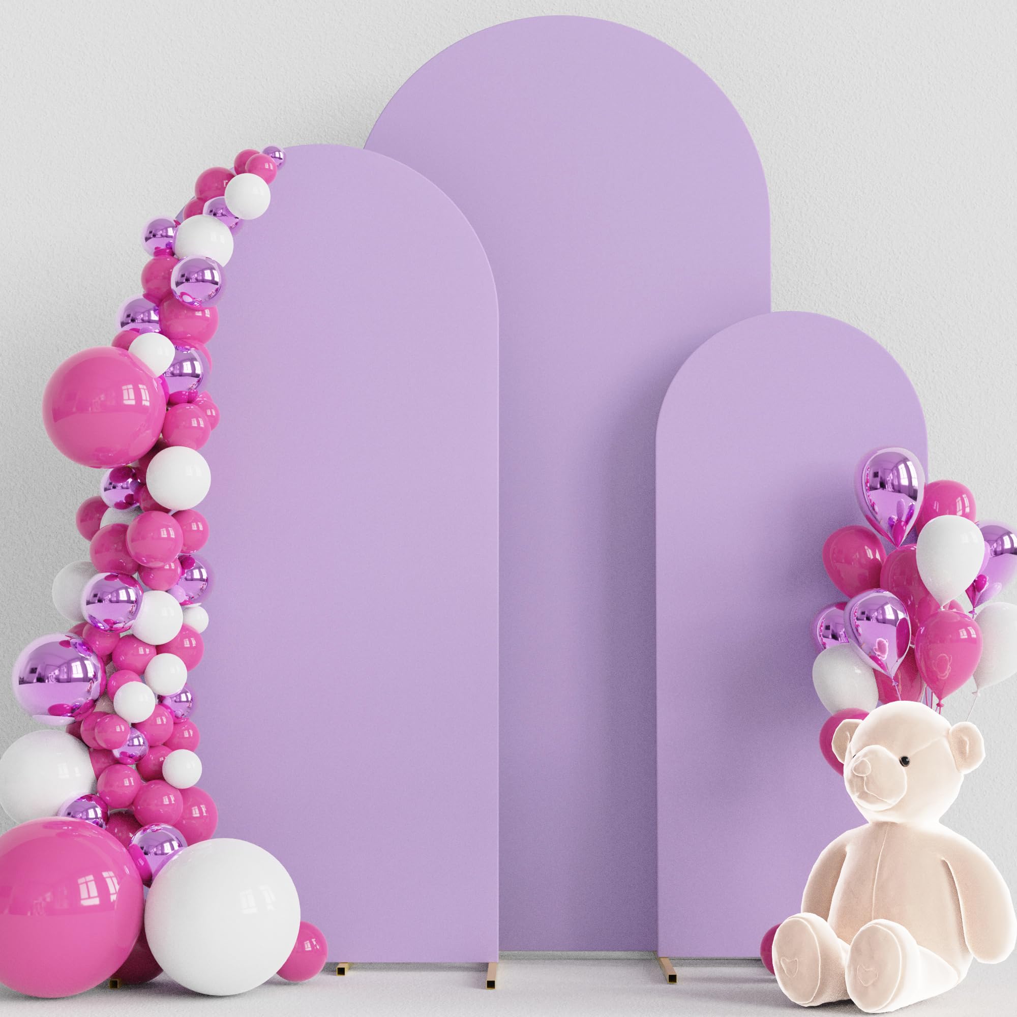 Wokceer Wedding Arch Cover Set of 3 Spandex Fitted Wedding Arch Stand Covers for Round Top Chiara Arch Backdrop Stands Cover for Birthday Party Ceremony Banquet Decoration 4ft,5ft,6ft Lavender