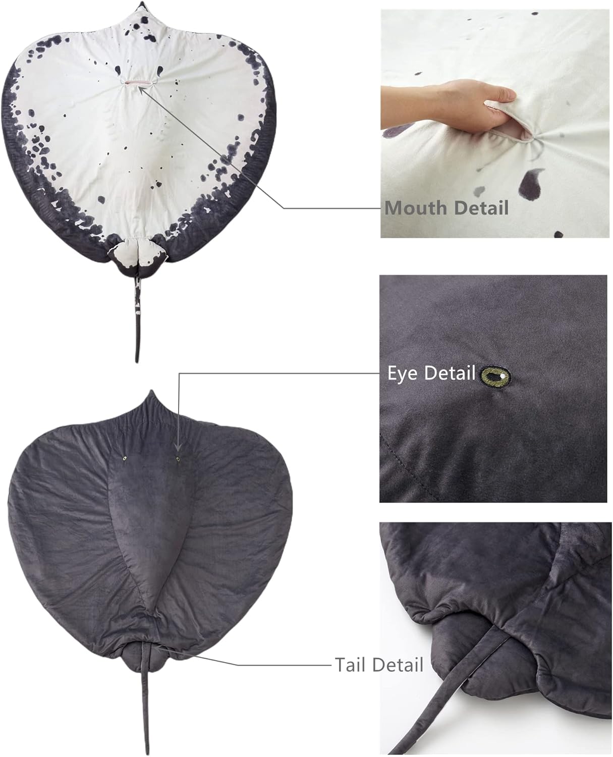 Manta Ray Stuffed Animal Stingray Blanket, Wearable Blanket, Manta Ray Plush Stuffed Stingray, Soft Cozy Ray Throw Cloak Wrap Gifts for Women Adults and Kids Christmas