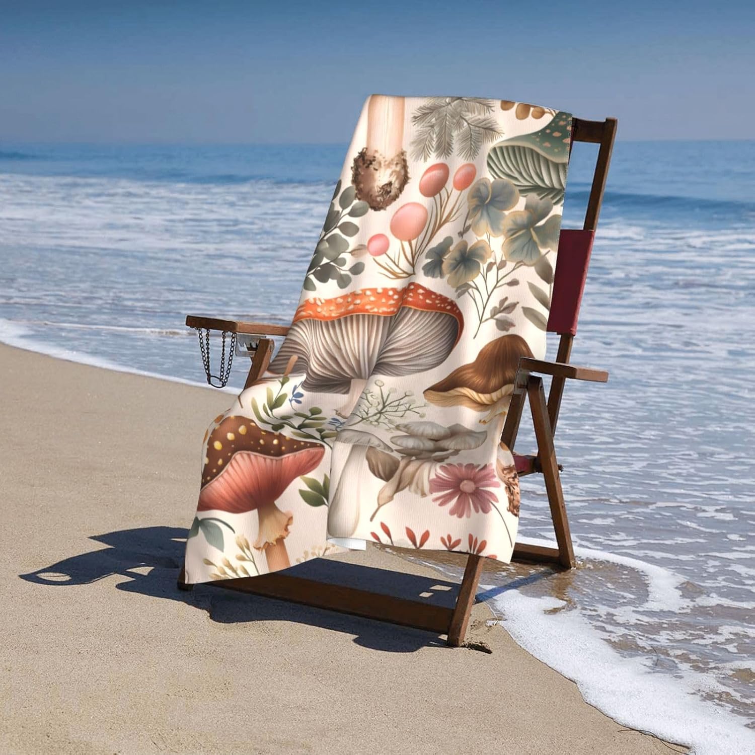 Botanical Mushroom Beach Towel 31inx51in, Artistic Sand-Free Microfiber Bath Towel Ultra Soft Quick Dry Pool Towel Absorbent Towel Lightweight Towel for Swimming Bathroom Decor