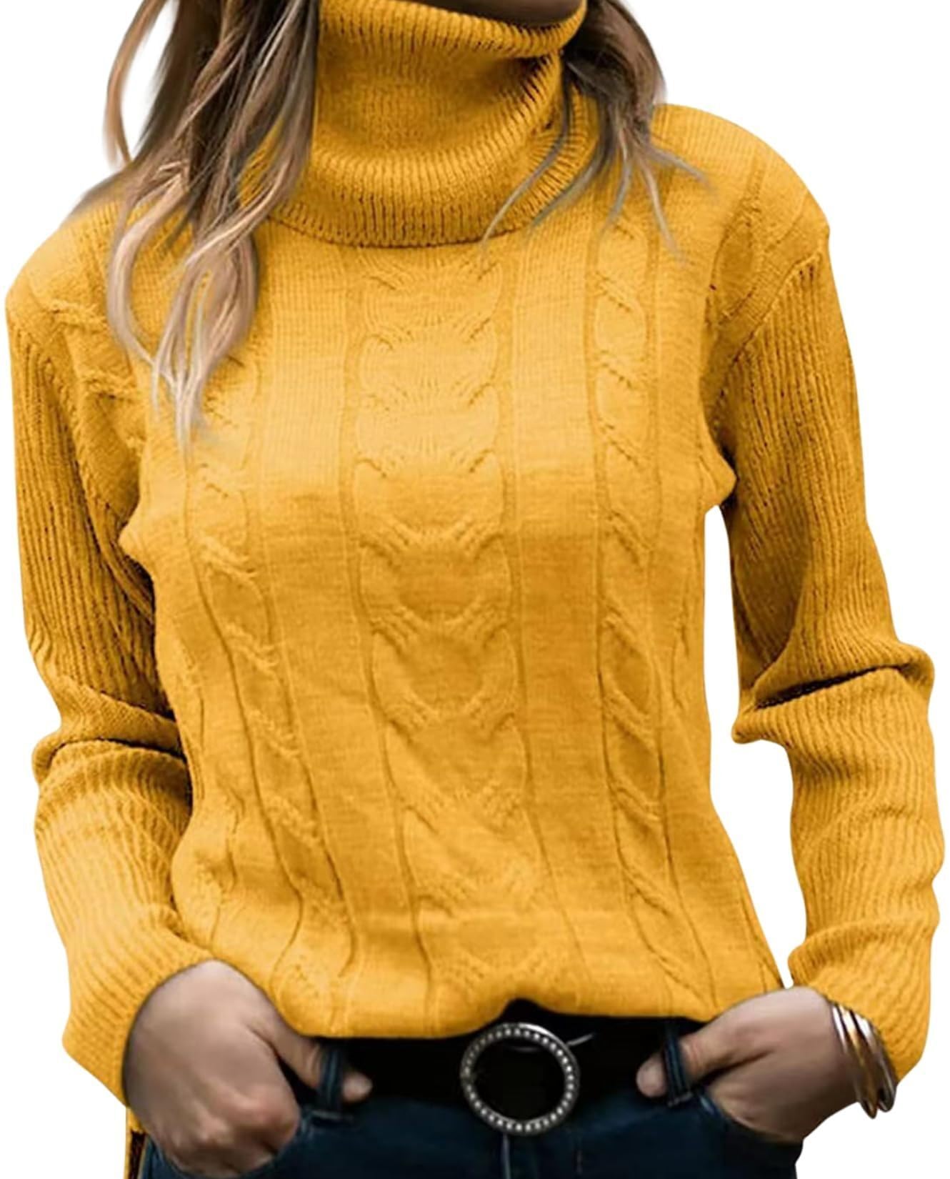 Womens Retro High Neck Pullover Sweater Long Sleeve Casual Warm Top for Vacation and Daily Wear