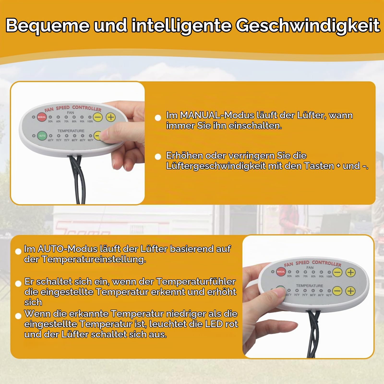 12 V RV-Kühlschrank-Lüfter, 140 mm, passend für Kühlschrank-Entlüftung und Lüftungsgitter, einstellbare Temperatureinstellungen, High-Tech-Fernbedienung mit manuellen/automatischen Modi, wasserdicht