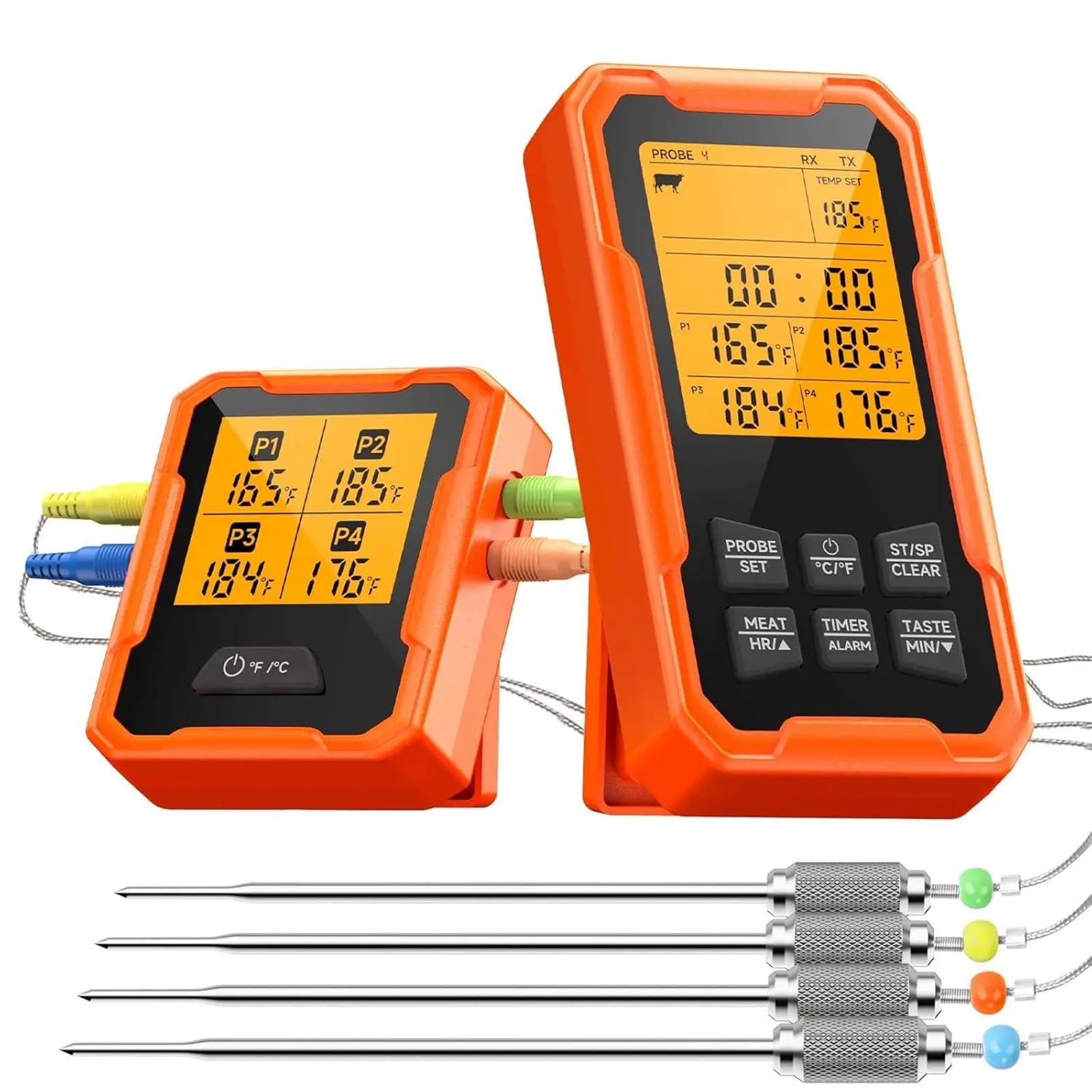 Thermomètre Infrarouge Laser, Thermomètre À Viande Sans Fil Distance Avec 4 Sondes Préréglages Lecture Instantanée Et Alertes Intelligentes pour Cuisine Cuisson, Industrie
