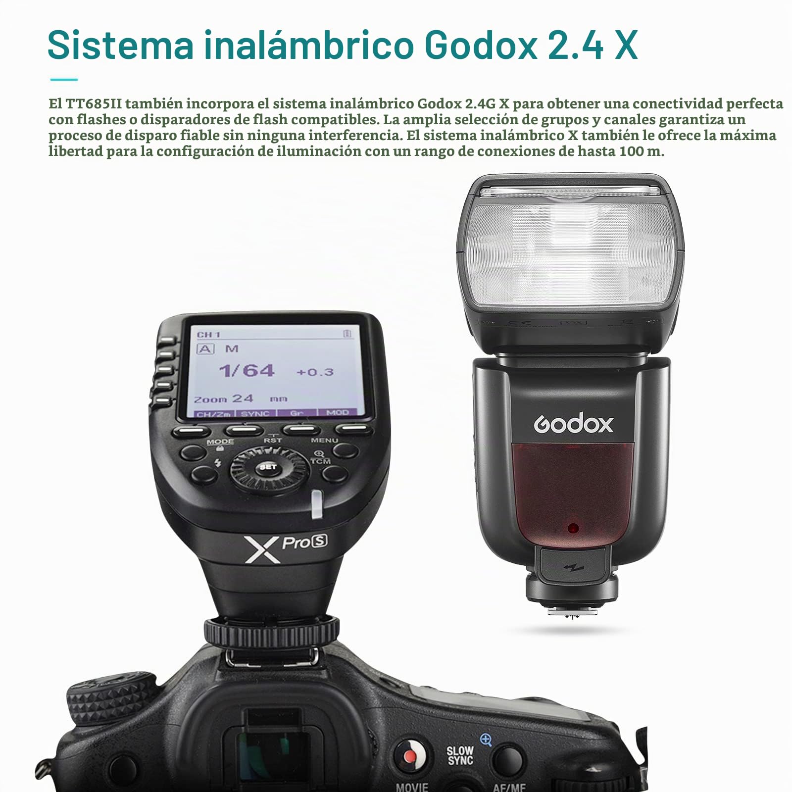 Godox TT685II-S TT685SII Speedlite TTL Cámara Flash | 2.4G GN60 1/8000s HSS,TCM Instant Conversion Para Sony A6400/A6000/A99/A58/A7RII/A7R/A77III/A77II/A7IV(TT685II-S)