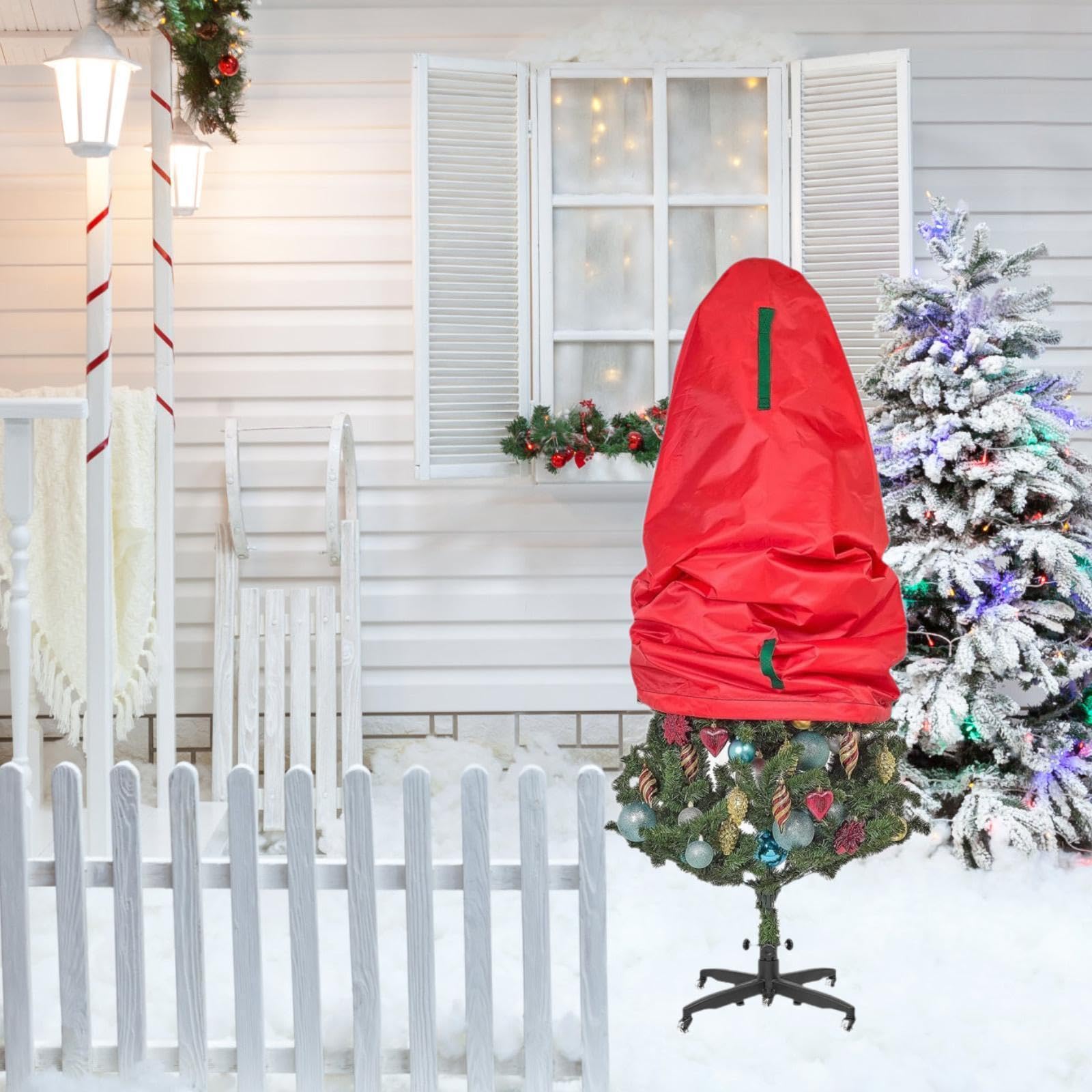 QOKLIYUI Bolsa para árbol de Navidad ligera, resistente al polvo y de almacenamiento vertical. Práctica bolsa para decoración navideña. para árbol Navidad. Funda navideña, Rojo, 9 pies