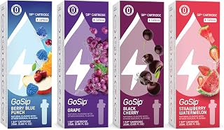 4 Pack Flavor Cartridge Refills, Go Sip Sampler - 1 Berry Blue Punch, 1 Grape, 1 Black Cherry, 1 Strawberry Watermelon