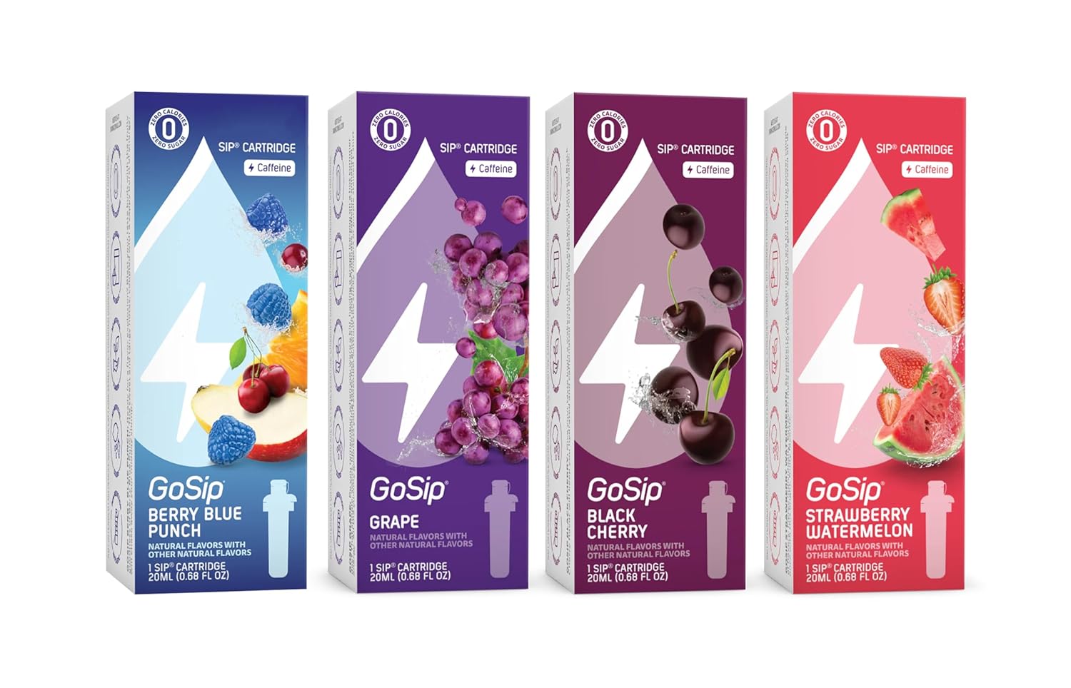 4 Pack Flavor Cartridge Refills, Go Sip Sampler - 1 Berry Blue Punch, 1 Grape, 1 Black Cherry, 1 Strawberry Watermelon