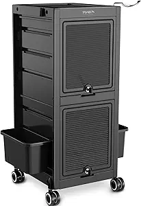 TASALON Premium Lockable Salon Trolley with Wheels and 6 Drawers & 2 Bucket, Versatile Salon Cart for Hair Stylist, Tattoo, Barber