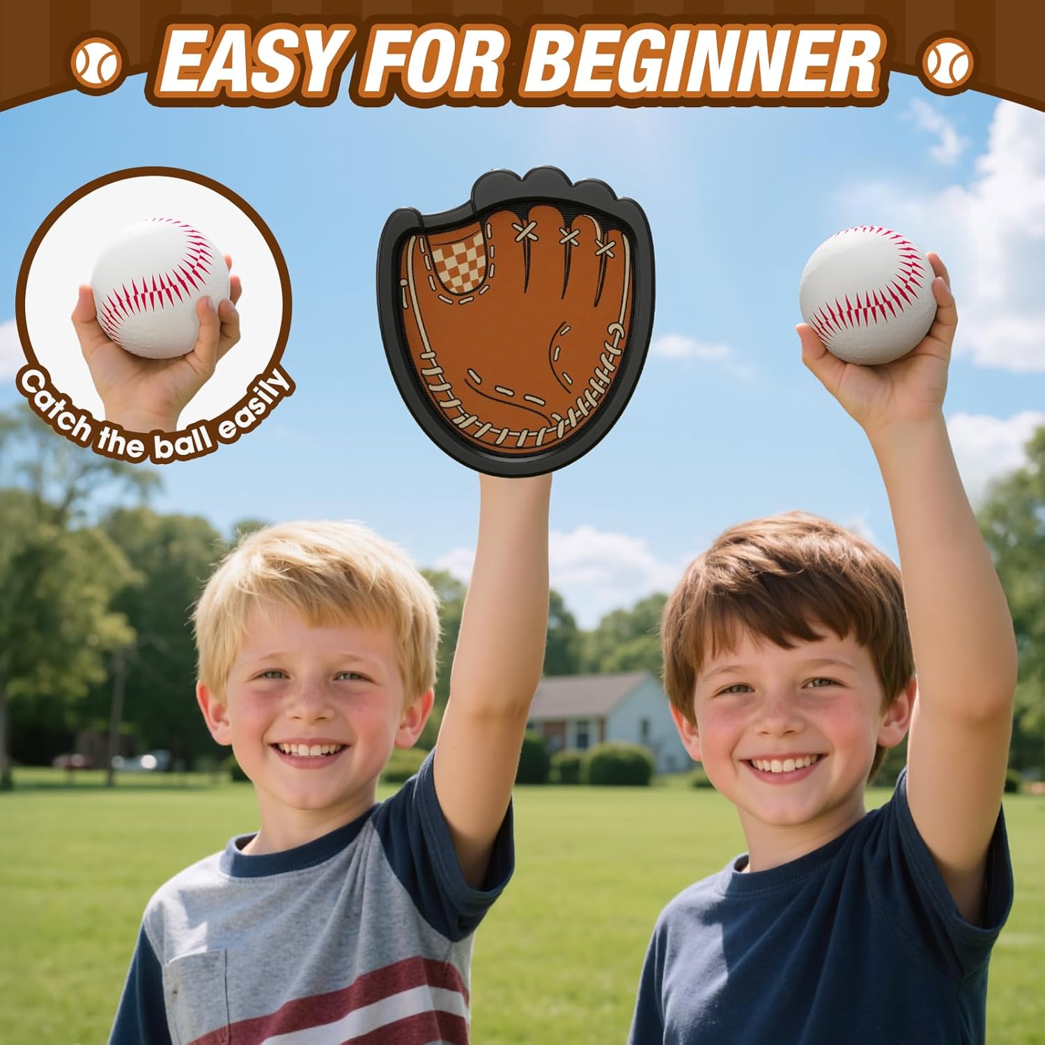 Toss and Catch Ball Game, Outdoor Toys for Kids, Beach Pool Yard Games for Teens & Family, Toddler Baseball Glove Birthday Gifts for 3 4 5 6 7 8+ Year Old Boys & Girls (4 Paddles & 6 Balls) - Image 3