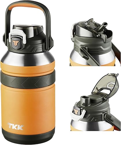 Miniatura 1 de TKK Botellas de agua aisladas grandes de 50 onzas con pajilla, botella de agua de metal de acero inoxidable de medio galón, botella de vacío para