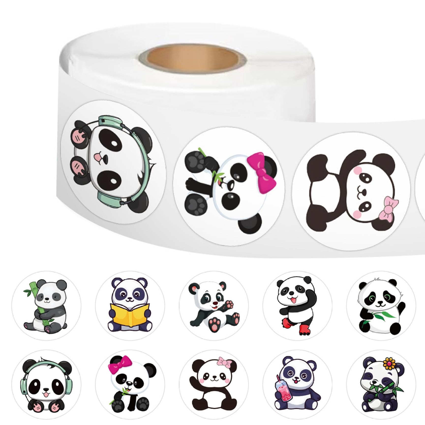 Dagllgew 500Pcs Panda Stickers 1 Inch Cute Animal Sticker Roll For Phone Skateboard Laptop Album Scrapbooking Envelopes Sticker Roll Cute Stickers Rolls
