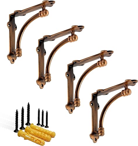NACH Soportes decorativos para estantes, paquete de 4 soportes decorativos de hierro fundido de cobre de 5.25 x 1.25 x 5.25 pulgadas, soportes disponible en Yaxa Costa Rica