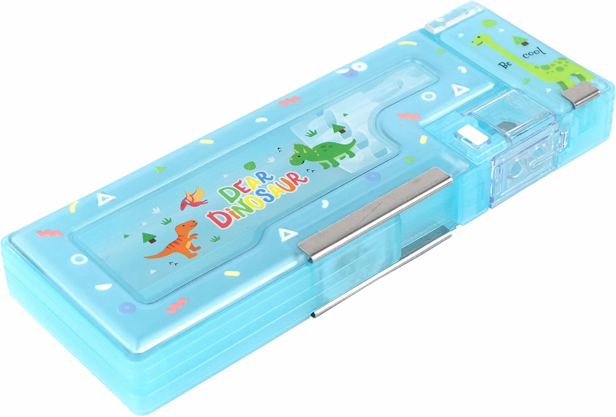 ESnipe Mart Magnetic Pencil Case with Sharpener for Kids Cute Themed Luxury Compass Stationary Organizer Box for Girls, Boys (Dear Dinosaur)