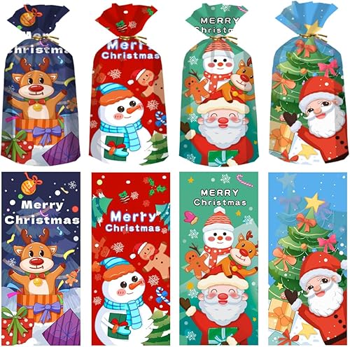 Miniatura 8 de Artby7 Bolsas de celofán de Navidad, bolsas de regalo de celofán transparentes de Navidad, bolsas de dulces con lazos giratorios para suministros de
