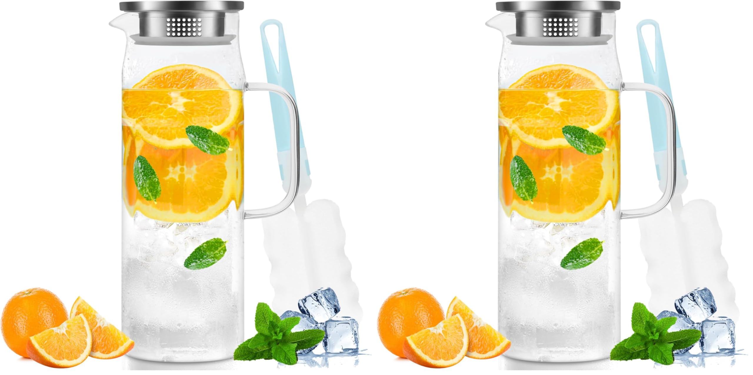 1.5 Liter 51 Unzen Glaskaraffe, Wasserkaraffe, Karaffe Glasmit Deckel, Glaskanne, Wasserkaraffe mit Deckel Transparent (Packung mit 2)