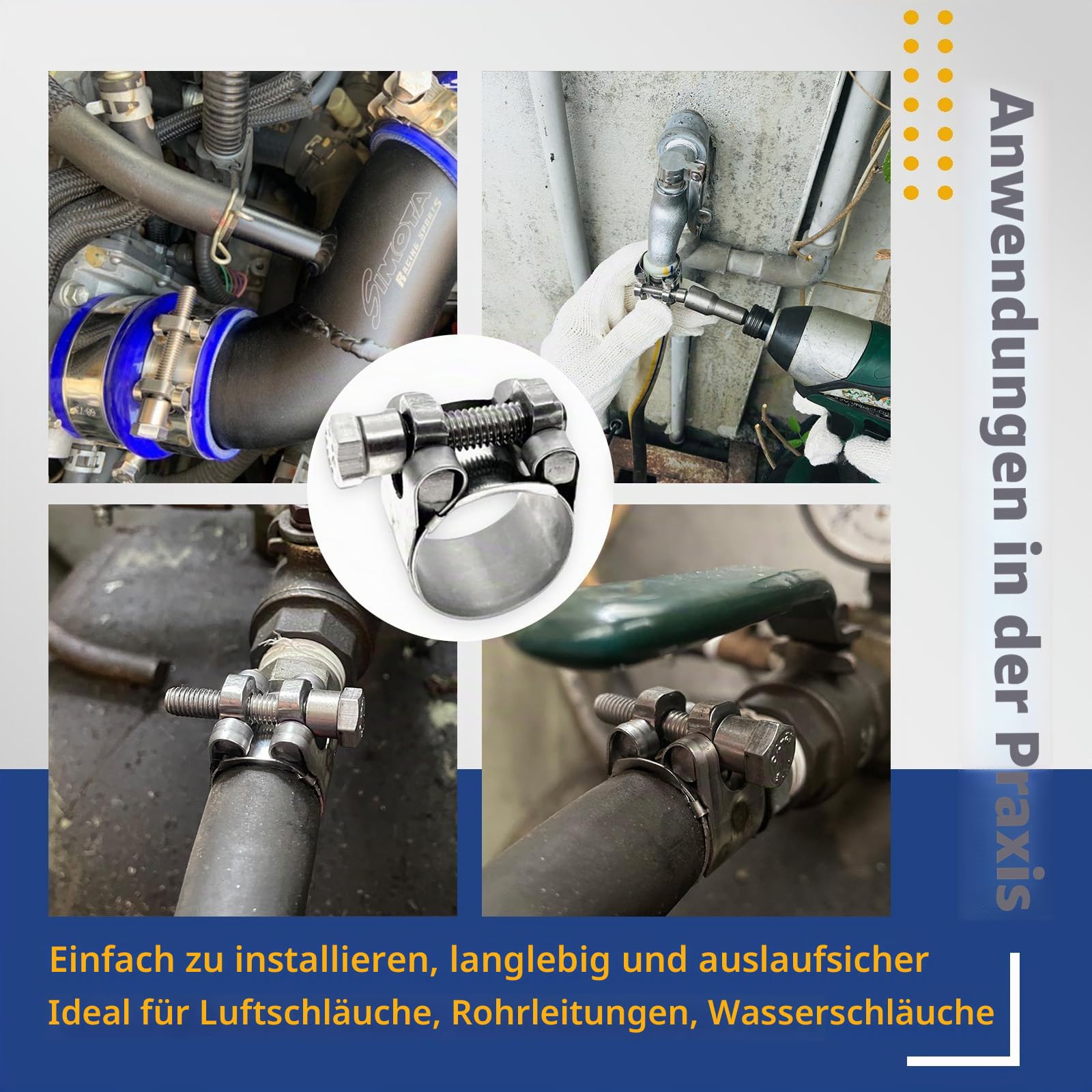 Gelenkbolzenschelle W4 Edelstahl 304 – Schwerlast Schlauchschelle TT, 29-31 mm (1,14-1,22 Zoll), Automotive Schlauchklemme, Hohe Zugkraft, 4er Pack