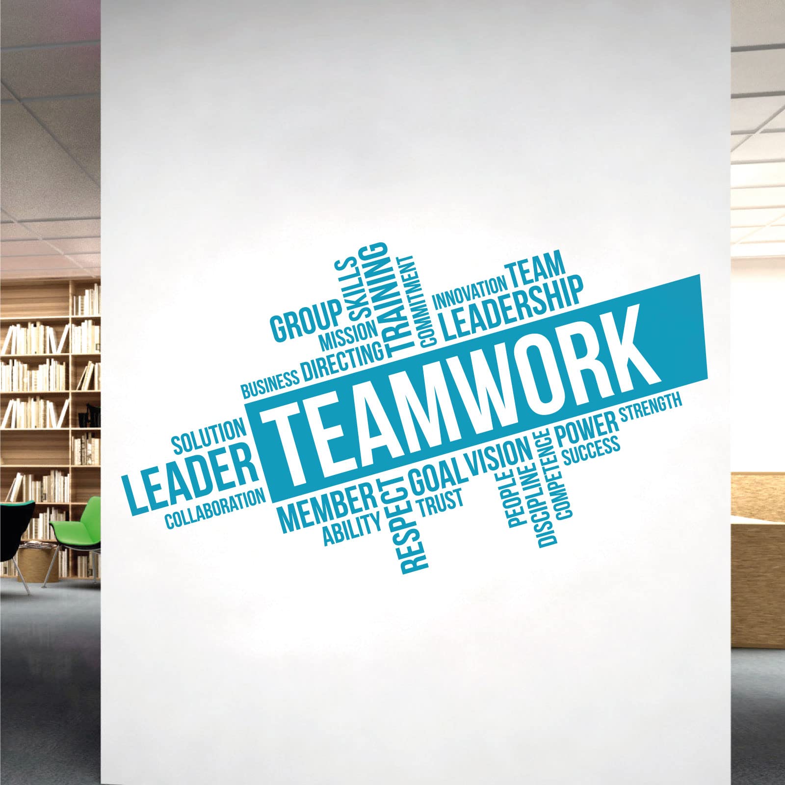 Corporate Wall Art Sticker - Teamwork, Leadership, Training, Skills Goal, Respect... - Company Office, Conference Room [XLarge] [Sky]