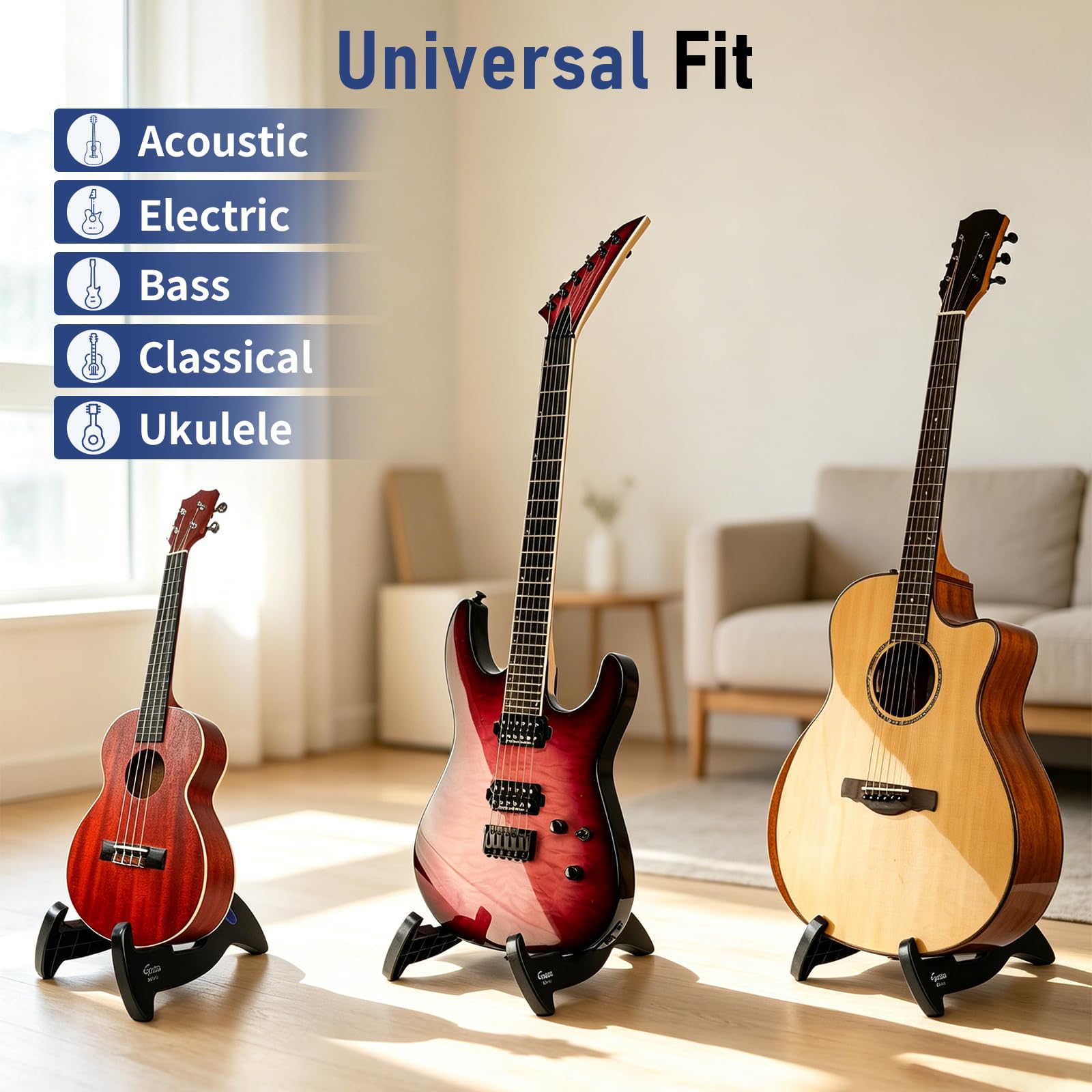 Guitto GGS-01 - Supporto universale per chitarra, per chitarra acustica, classica, elettrica, basso, da viaggio
