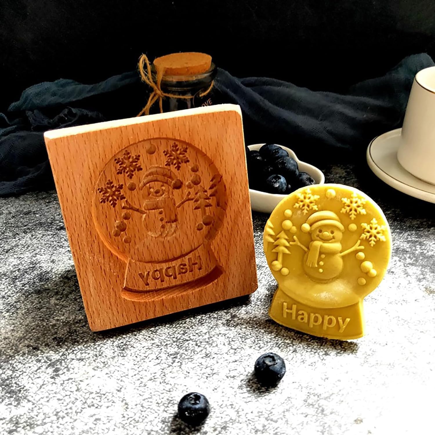 Molde de madera for galletas 2023, cortadores de galletas tallados en 3D, herramienta for hornear, molde for galletas de jengibre con relieve DIY, molde for galletas con sello for Halloween, Navidad,