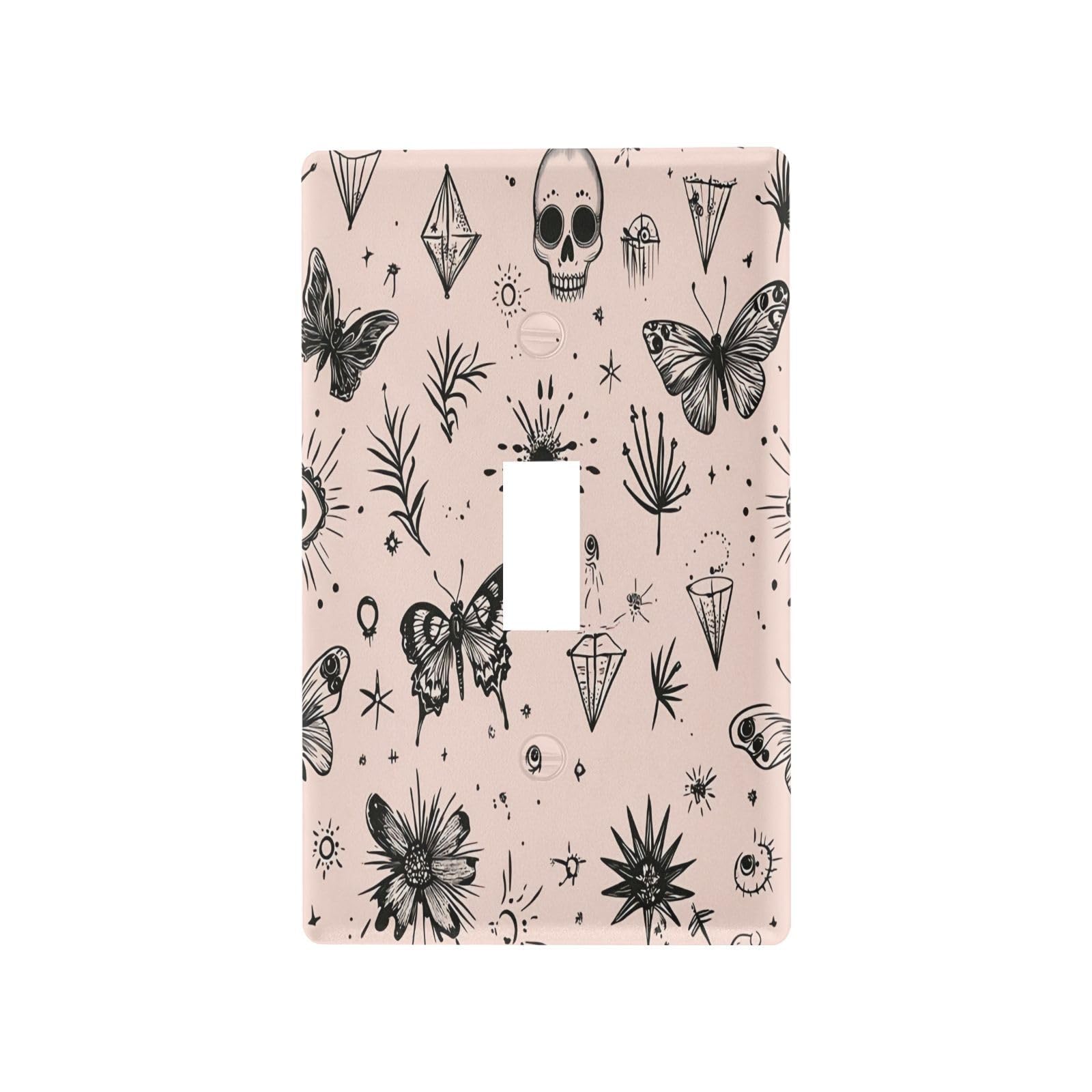 BOESI Graffiti Butterfly and Skull Light Switch Cover Trim, Switch Panel Trim, Receptacle Cover, Double Receptacle Receptacle Cover, 4.53 * 2.76 inches