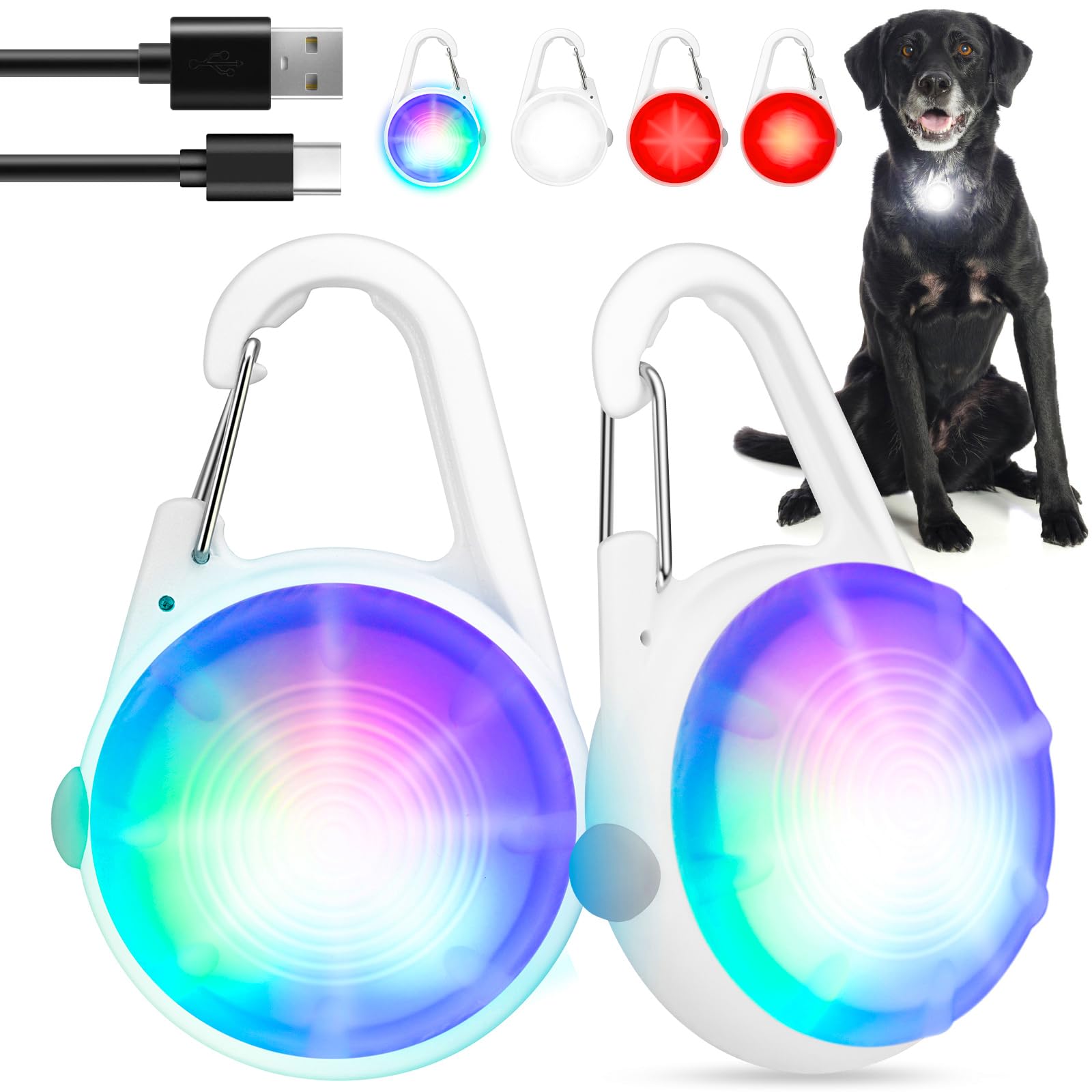 Dog Lights for Night Walking 2Pack LED Rechargeable Dog Collar Lights Clip on with RGB Color for Night Walking Camping