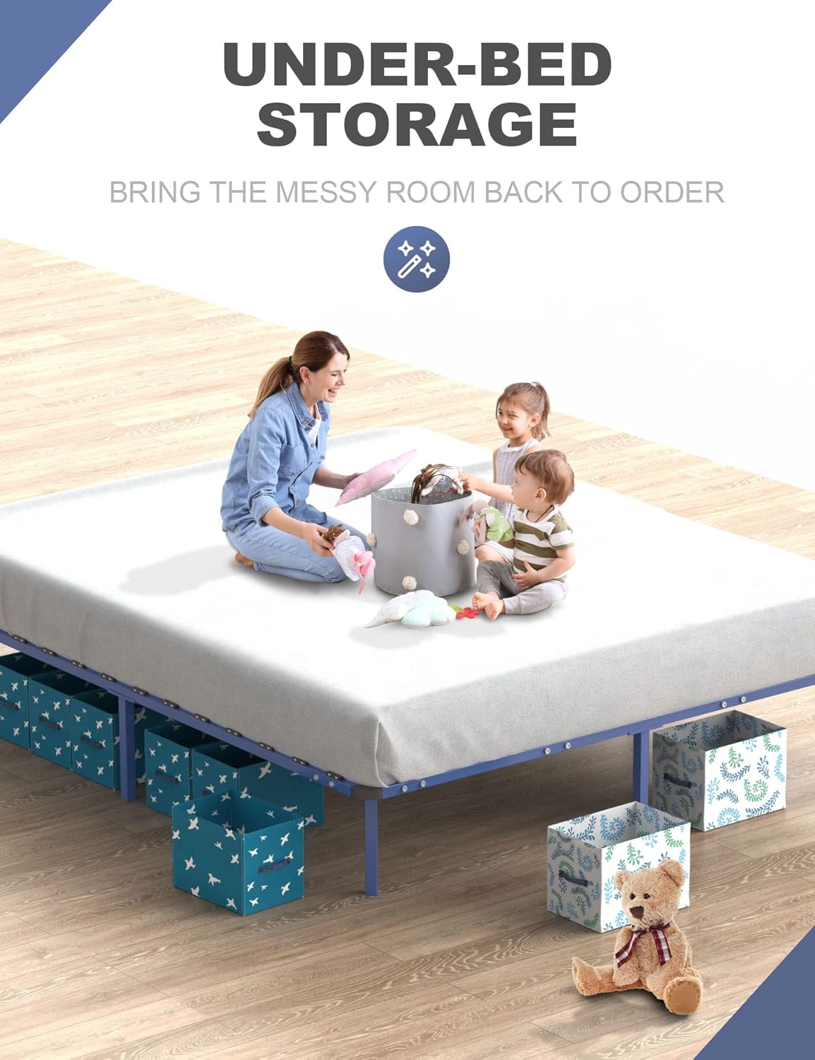 Nazhura Bed Frame King Size Platform Heavy Duty Synthetic Slat Support Mattress Foundation,14 Inch Height No Box Spring Needed Support 1000 LB