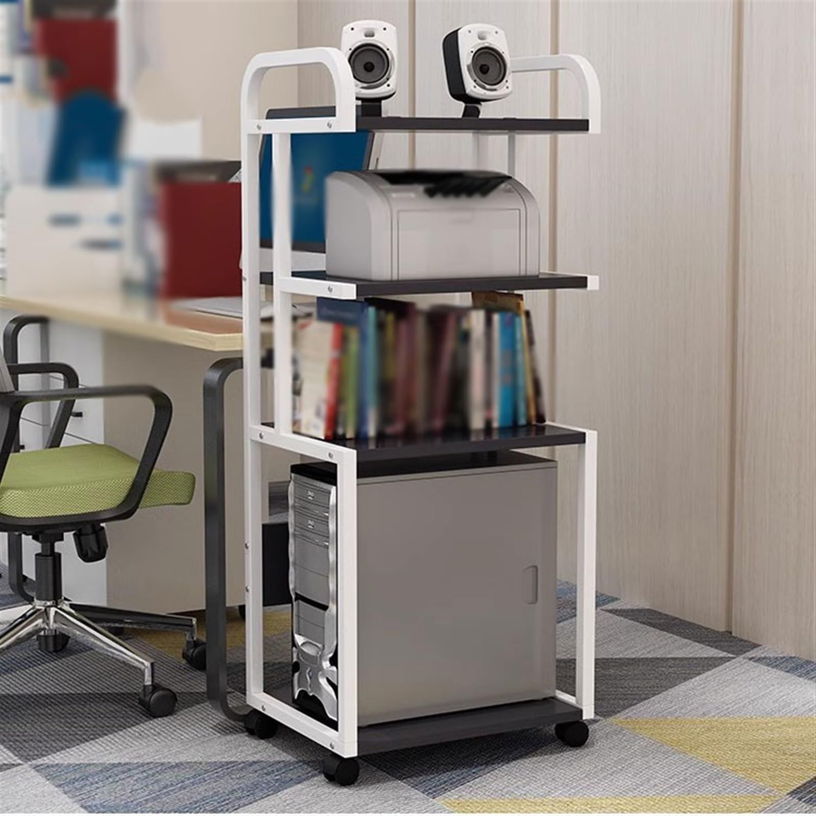 Druckertisch Desktop-Gehäuse Rack Computer-Host-Halterung Druckerständer Büroregal Organizer Schreibtischschrank Mobiler Druckständer Druckerregal,C-Klein