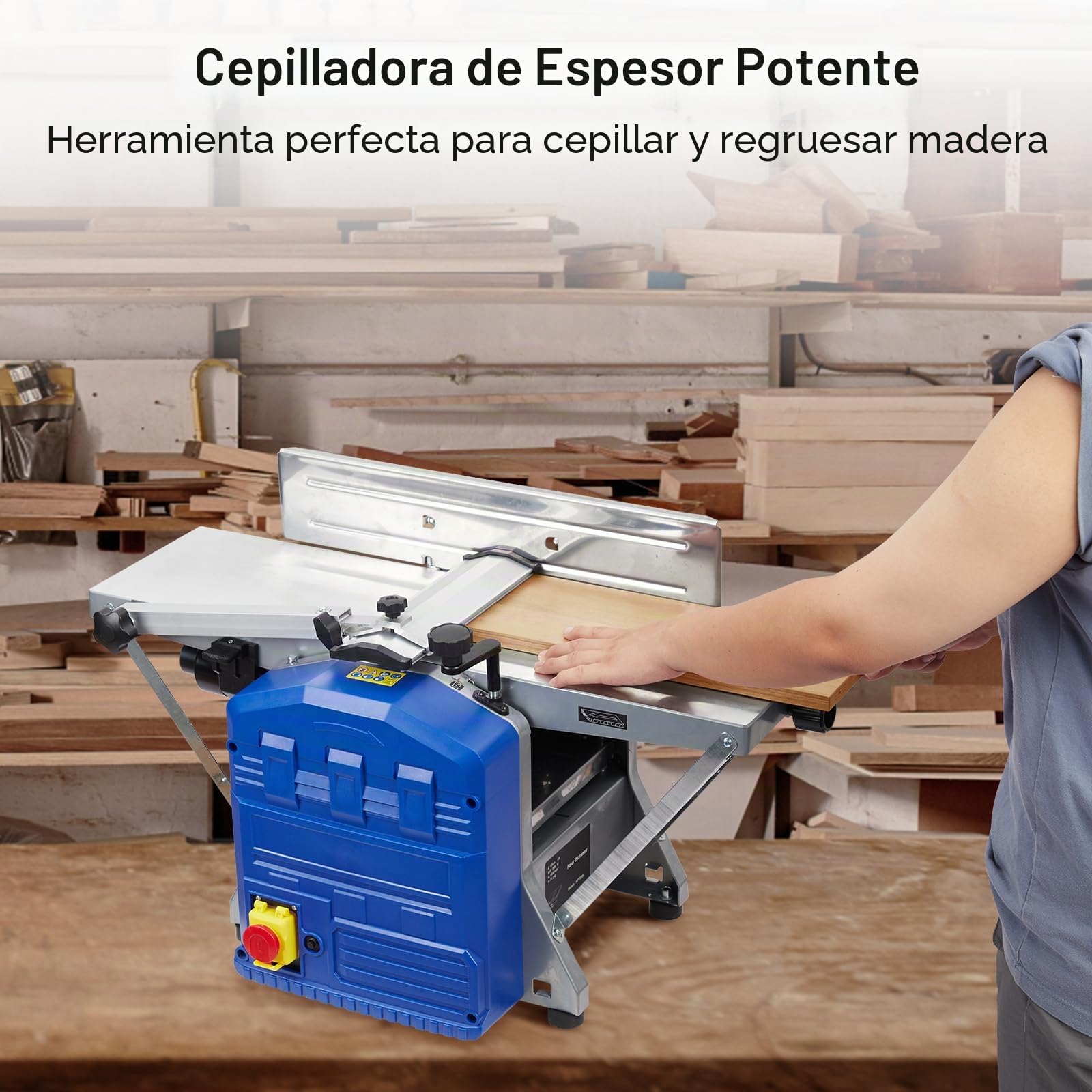 Garvee Cepilladora y Regruesadora De Mesa 2 En 1, Cepillo Eléctrico Para Madera 1250W 8000 RPM, Ancho De Corte Máximo 204mm, Altura De Regrueso 120mm, Profundidad 0-2mm, Mesa 740x210mm, Acero Plateado