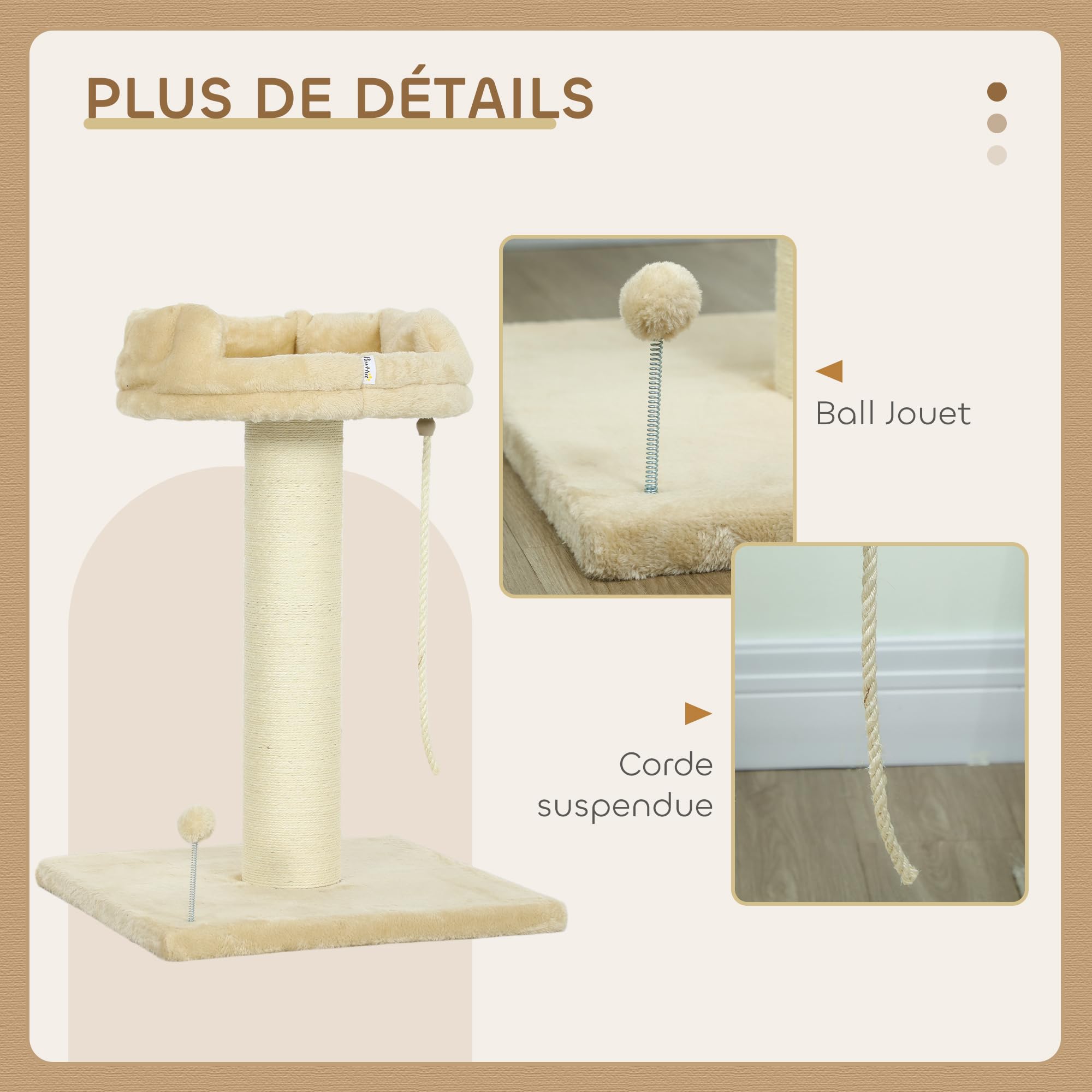 PawHut Arbre à Chat Grattoir Design Jeu Boule 55 x 55 x 83 cm Sisal Beige