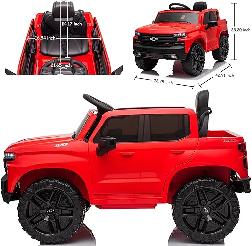 Miniatura 8 de FXIONA Chevy Silverado - Vehículo eléctrico de juguete con control remoto para niños 2 velocidades bocina faros LED músicaUSB regalo de cumpleaños