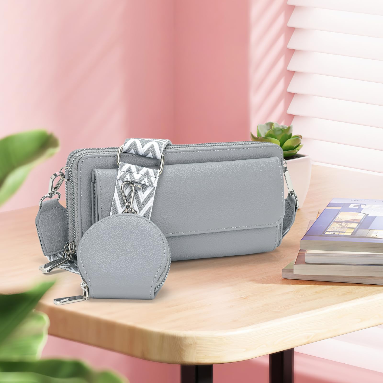 Snmoec bolso para movil mujer bandolera bolso mujer Con bolsillo para monedas y ranura para tarjetas azul claro