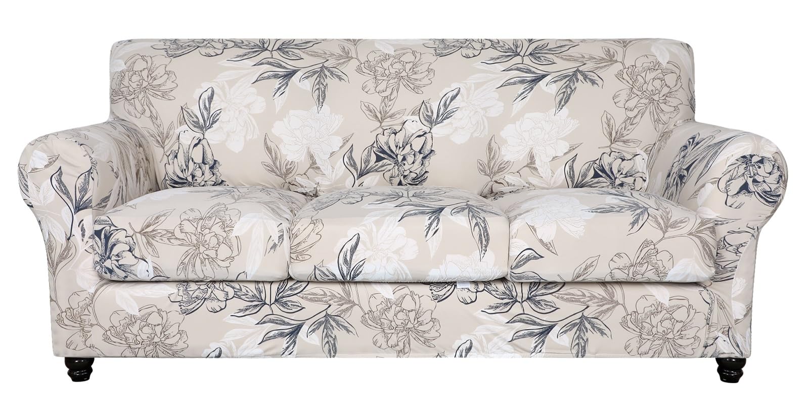 SearchI Stretch Sofa Cover Printed Couch Cover, Floral Pattern 4 Pieces Sofa Slipcover with 3 Separate Cushion Cover, Washable Furniture Protector for Living Room(Sofa, Flower Shadow)