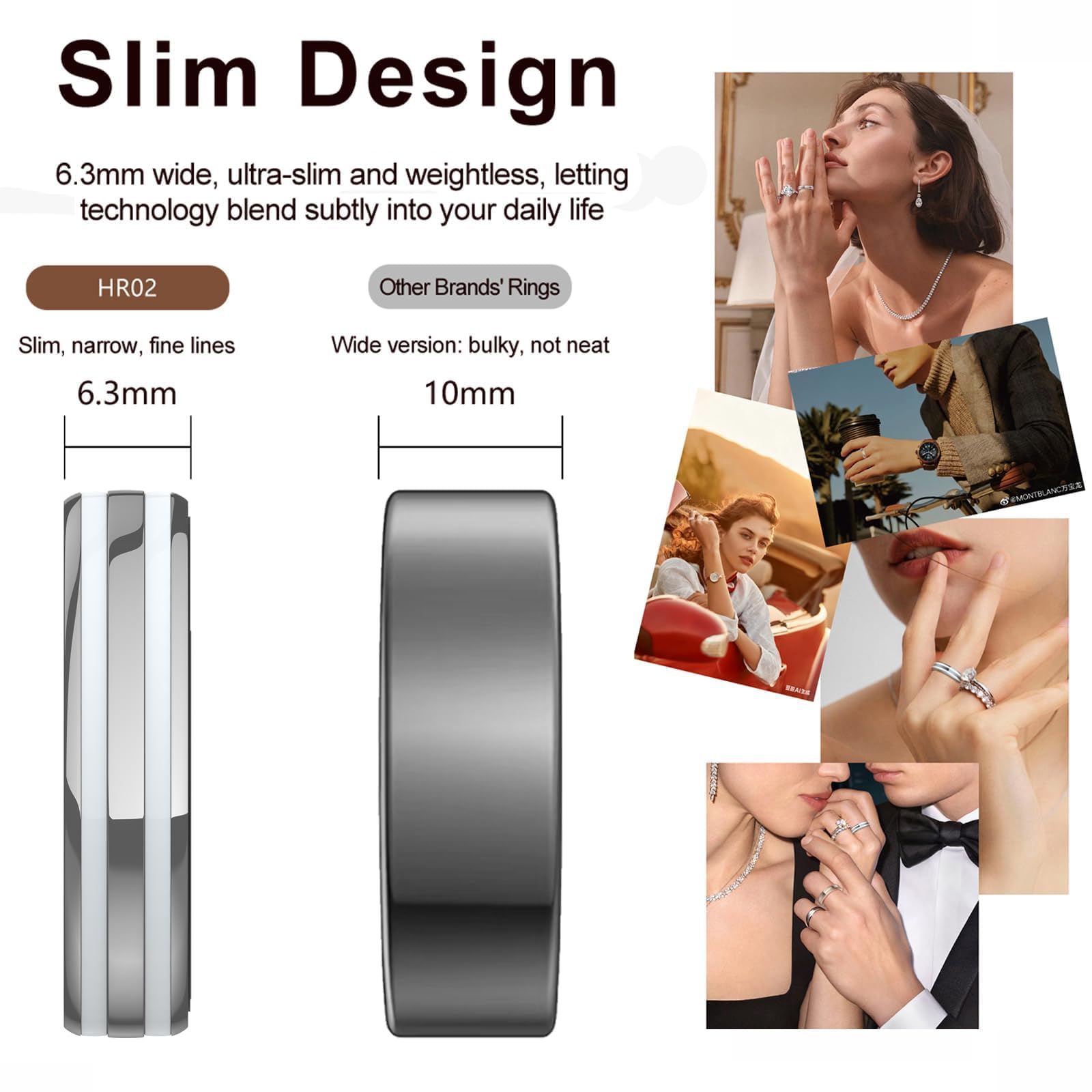 findtime Smart Ring Ultra Schmaler Slim Fitness Ring Herzfrequenz-Monitor Schlaf-Tracker Blutsauerstoff-Gesundheits-Tracker Schrittzähler Kalorien-Pedometer Wasserdicht Intelligente Smart Ringe für