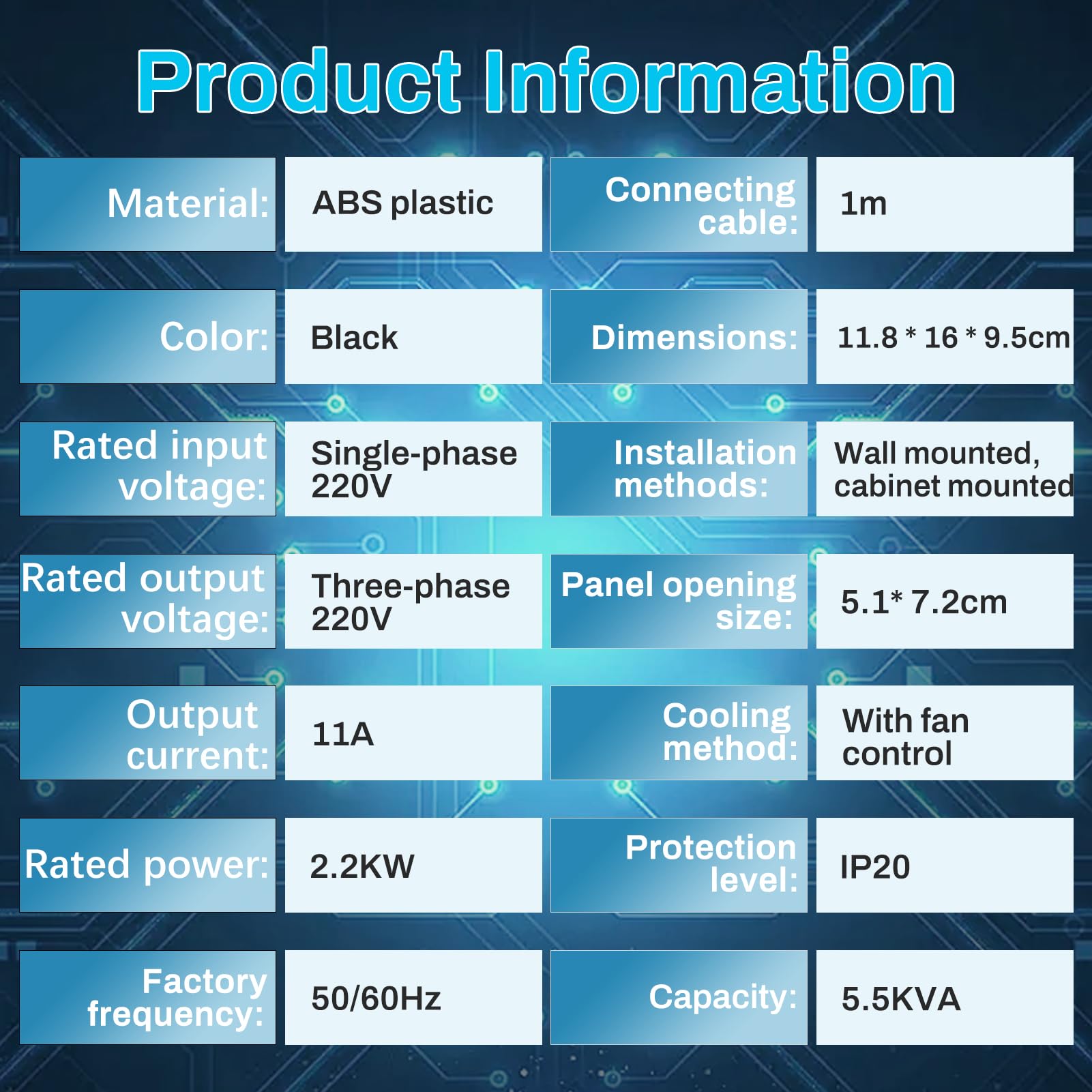 2.2kw Convertitore di frequenza 220V ingresso monofase 220V uscita trifase 220V 2.2kw Variatore di frequenza CNC Inverter di frequenza rimovibile modello 207VEE (con cavo di prolunga da 1m)