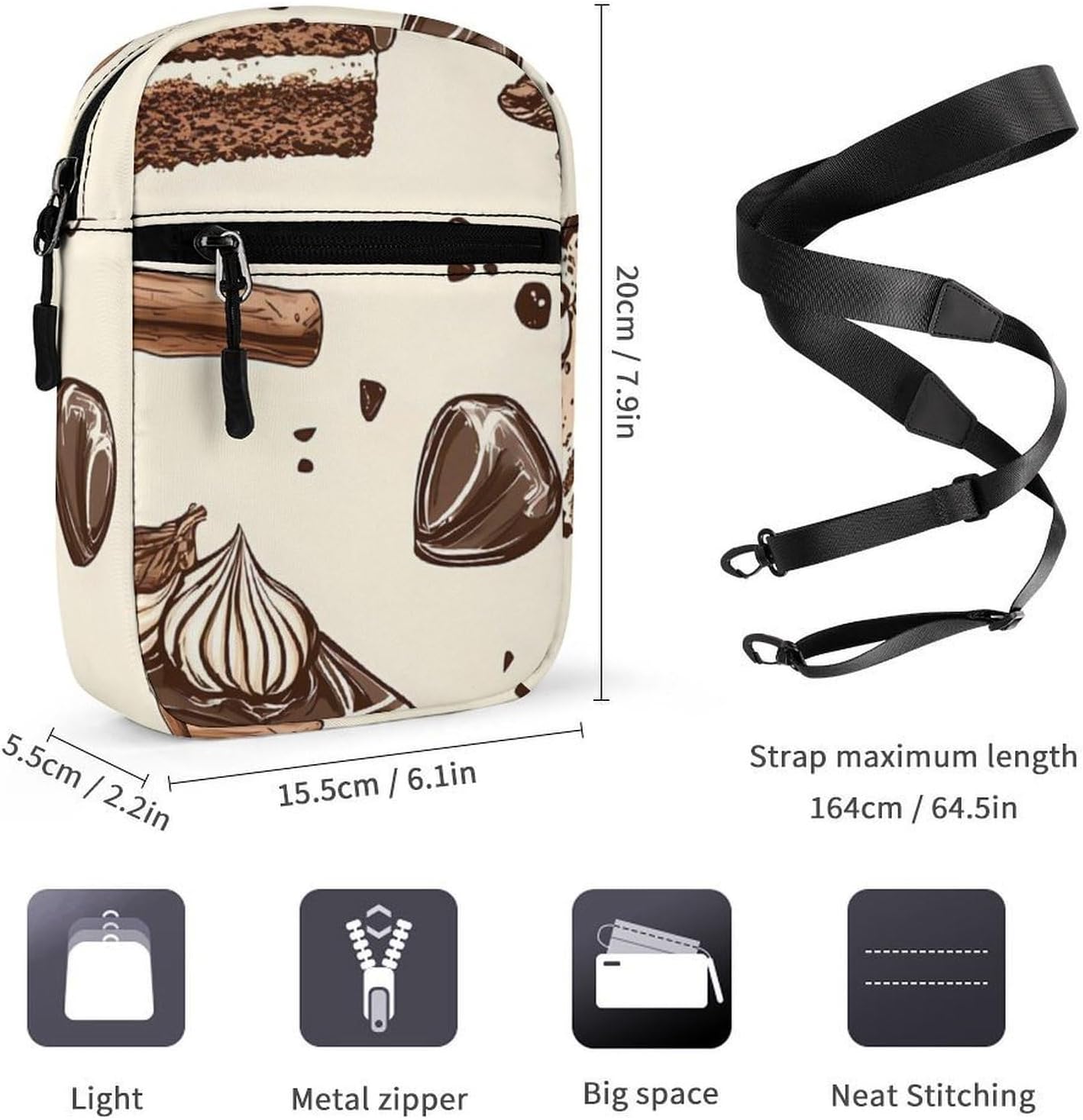 Chocolate Coffee Buttercream Cake Small Crossbody Bag Sling Shoulder Satchel