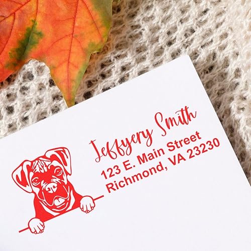 Miniatura 4 de Sello de dirección tipo bóxer autoentintado, fácil de presionar e imprimir, perfecto para amantes de las mascotas, diseño rectangular, tamaño 78" x