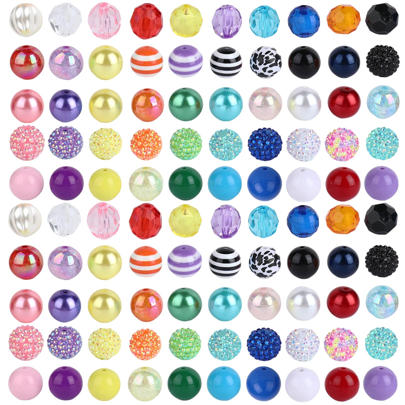 100PCS Beads for Pens, 20mm Rhinestone Bubblegum Focal Beads for Pens Mixed Crystal Resin Chunky Bead for DIY Craft Keychain Necklace Bracelet Jewelry Making, Bright Colors