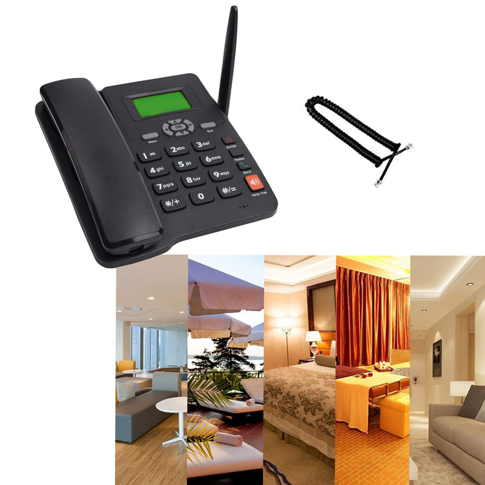 IBOWZ Teléfono Fijo con Cable Teléfono de Escritorio inalámbrico gsm: teléfono para Empresas o familias,para Oficina,hogar,Centro de Llamadas,Empresa,Hotel,Manos Libres,SMS,batería Recargable,telé