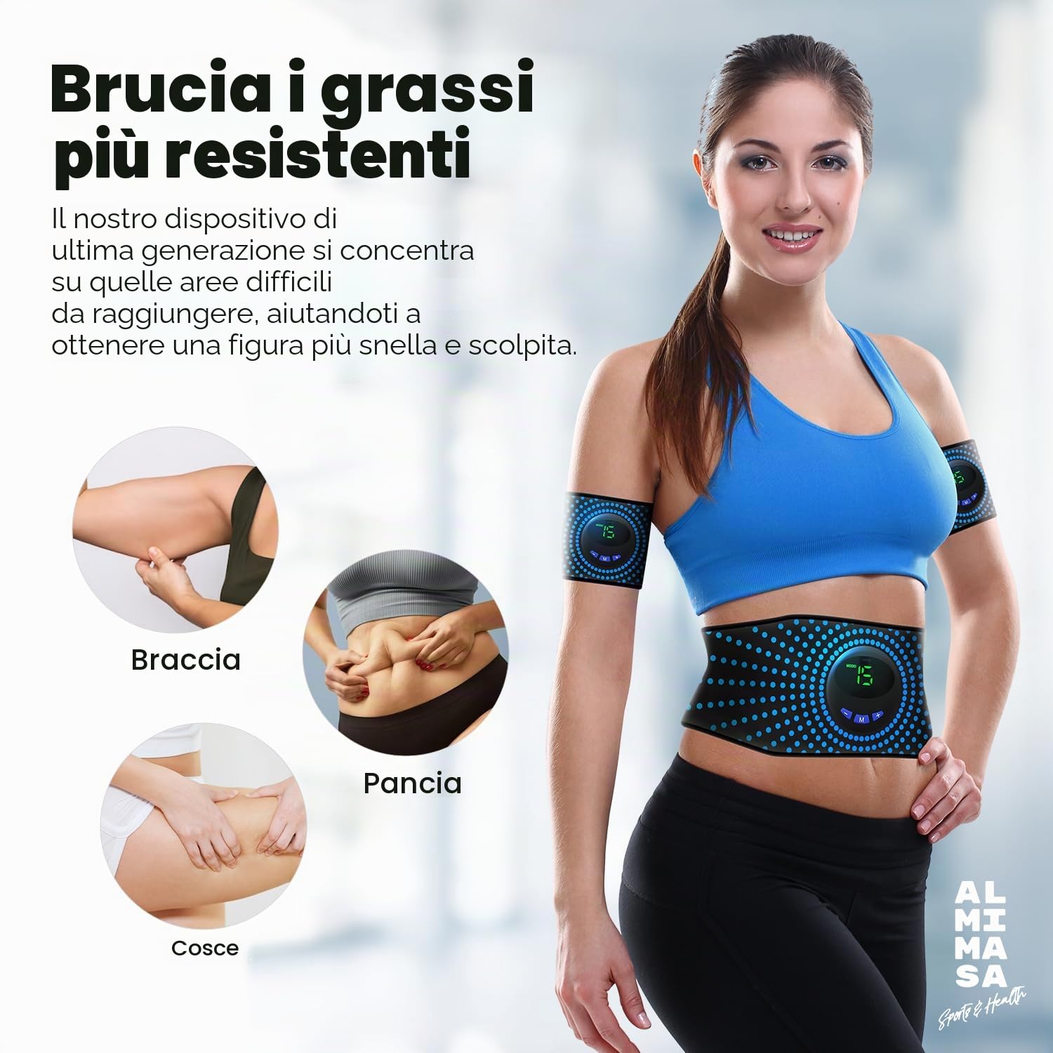 EMS addominali elettrostimolazione, cintura muscolare addominale con 2 bande di elettrostimolazione per braccia e gambe, tonificazione e rafforzamento muscolare, per uomini e donne.
