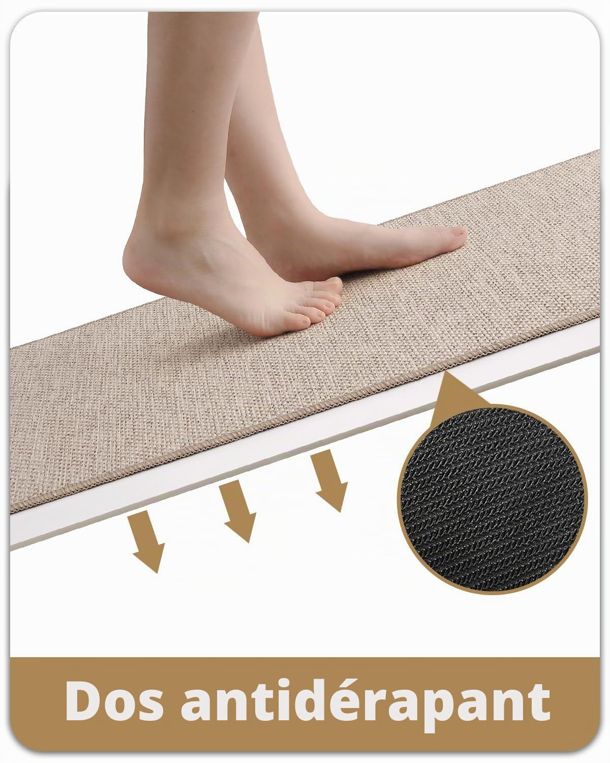 COLOR&GEOMETRY Tapis de Cuisine Antidérapant Lavable 43x120cm, 4mm Mince Tissé Caoutchouc Soutenu Tapis de Cuisine Runner, Absorbent Facile à Nettoyer Tapis de Sol pour Devant l'évier, Couloir, Beige
