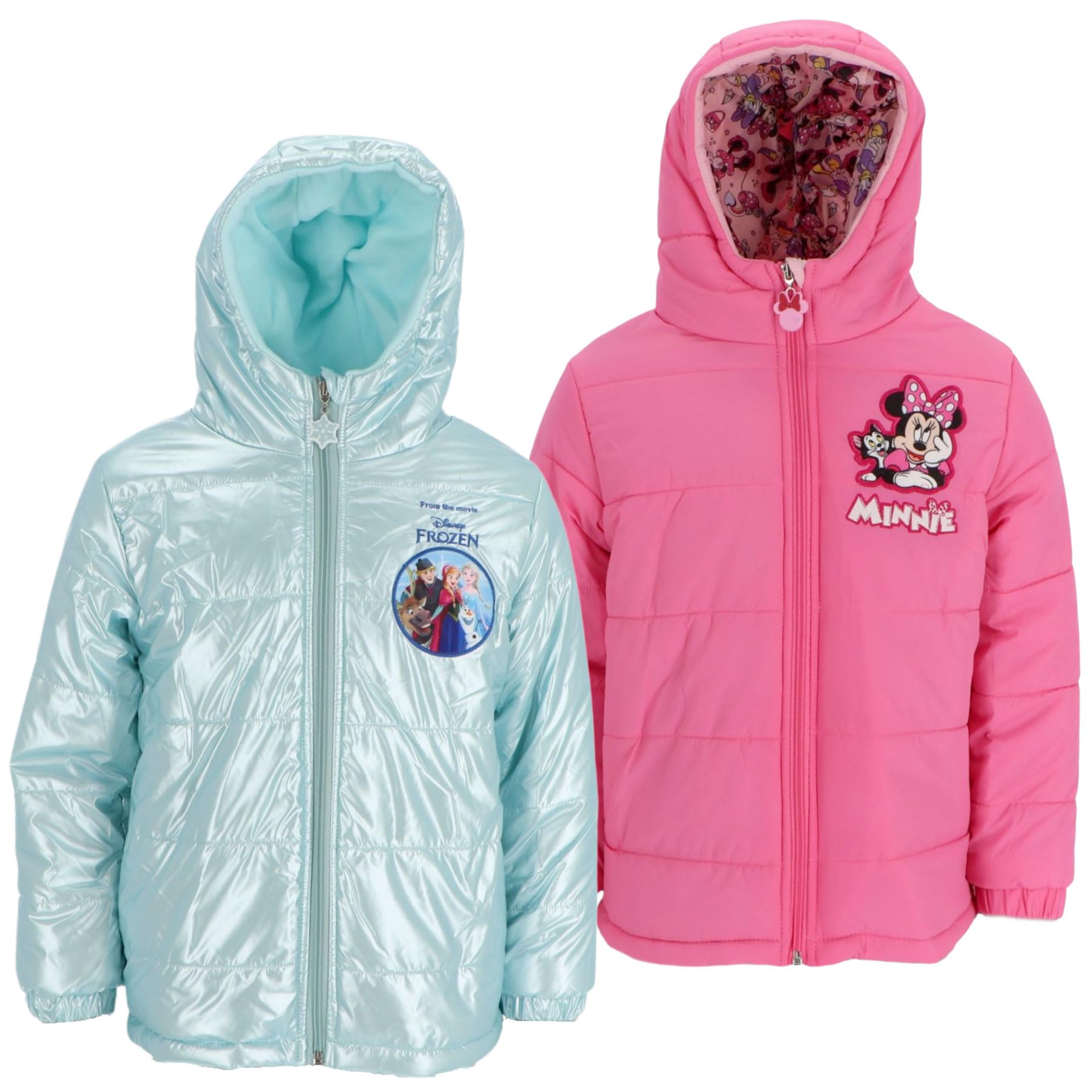 Disney Giacca Invernale Bambina con Cappuccio – Piumino Imbottito Ufficiale Minnie o Frozen – Giubbotto Caldo in Poliestere con Zip, Morbido e Leggero, Taglie 3-8 Anni