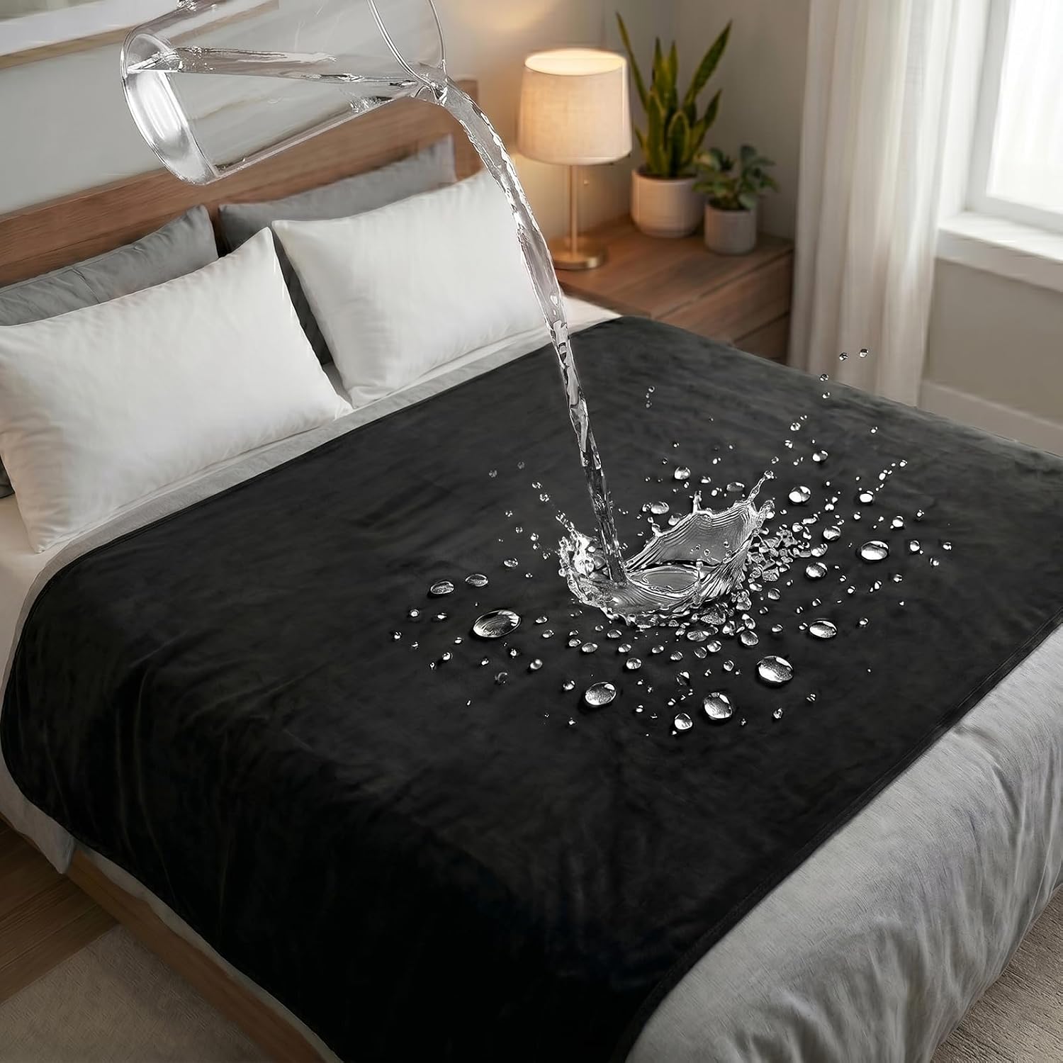 P PUNSON Waterproof Blanket for Bed 72"x54", Liquid Proof & Silent Cozy Sofa Blanket for Movie Night, Reversible Moisture Barrier, Spill Proof Bed Furniture Protector Cover, Black
