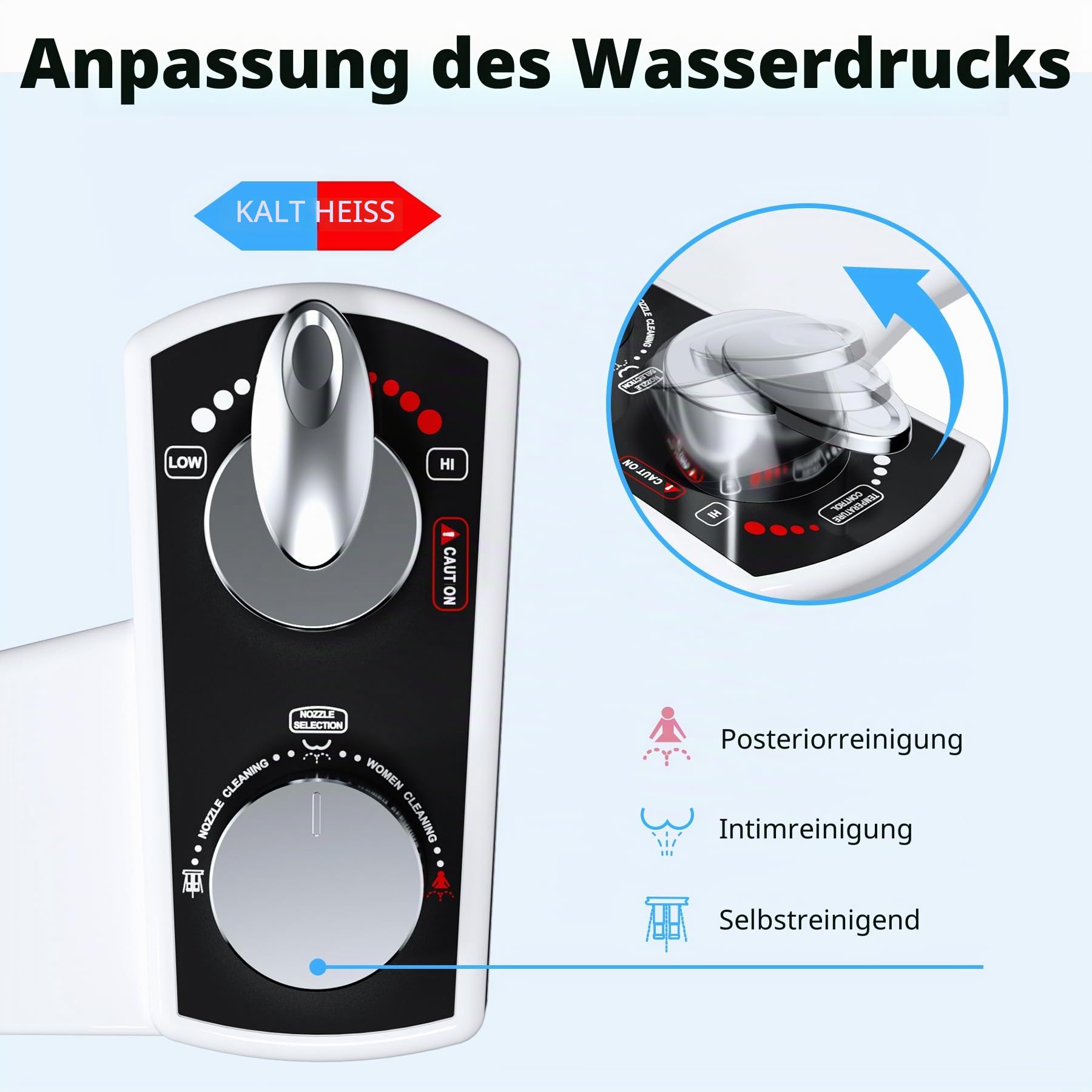 Hibbent Bidet-Aufsatz für Toilette, Heiß- und Kaltwassersprühne,Nicht elektrische Doppeldüse für Frontal- und Heckwäsche,Einstellbare Wasserdruckkontrolle,Selbstreinigender Wassersprüher,Schwarz/Chrom