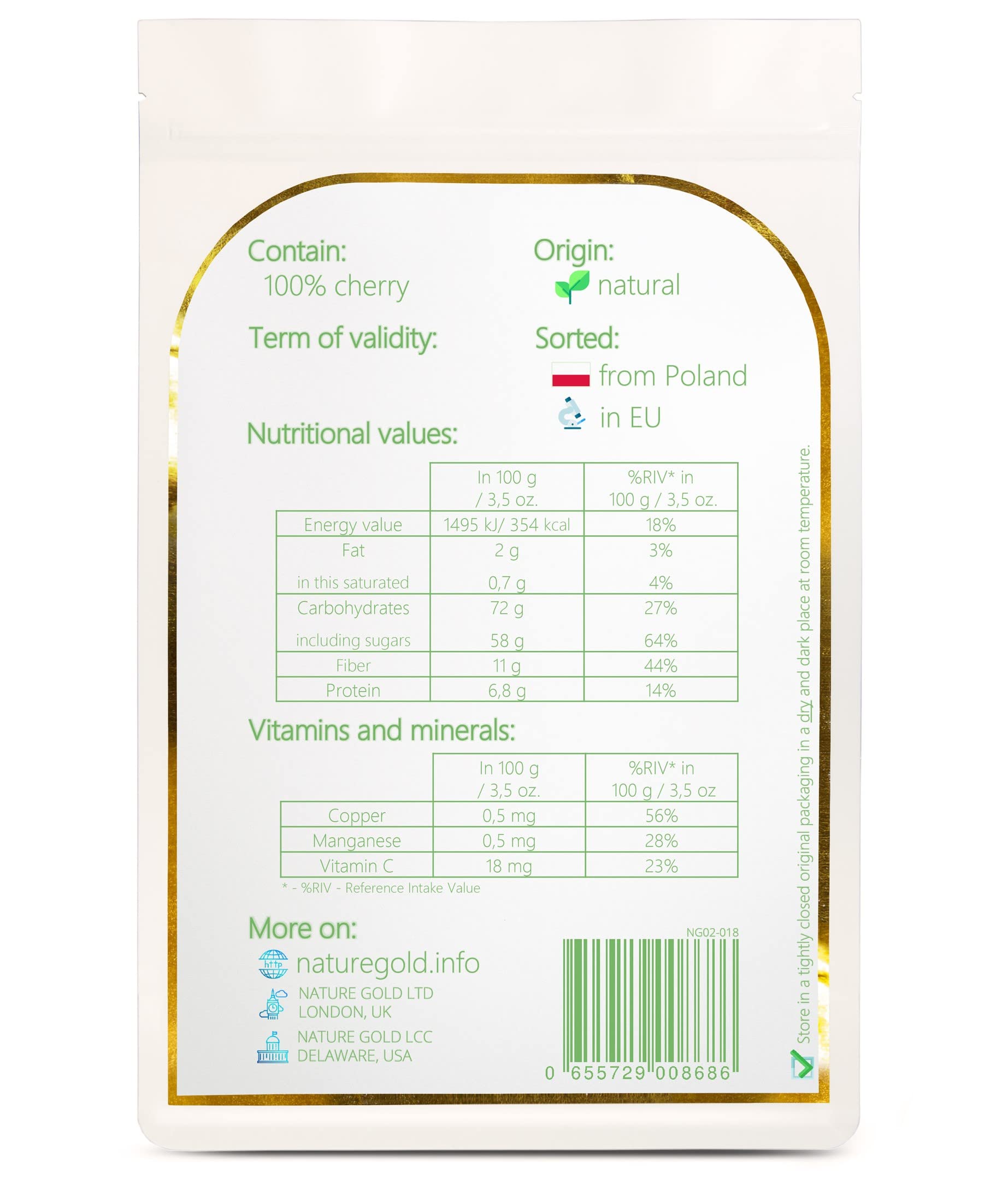 CILIEGIA Liofilizzata | 200g | 100% Naturale & Vegano | Senza OGM | Senza Additivi & Senza Zucchero ~*~
