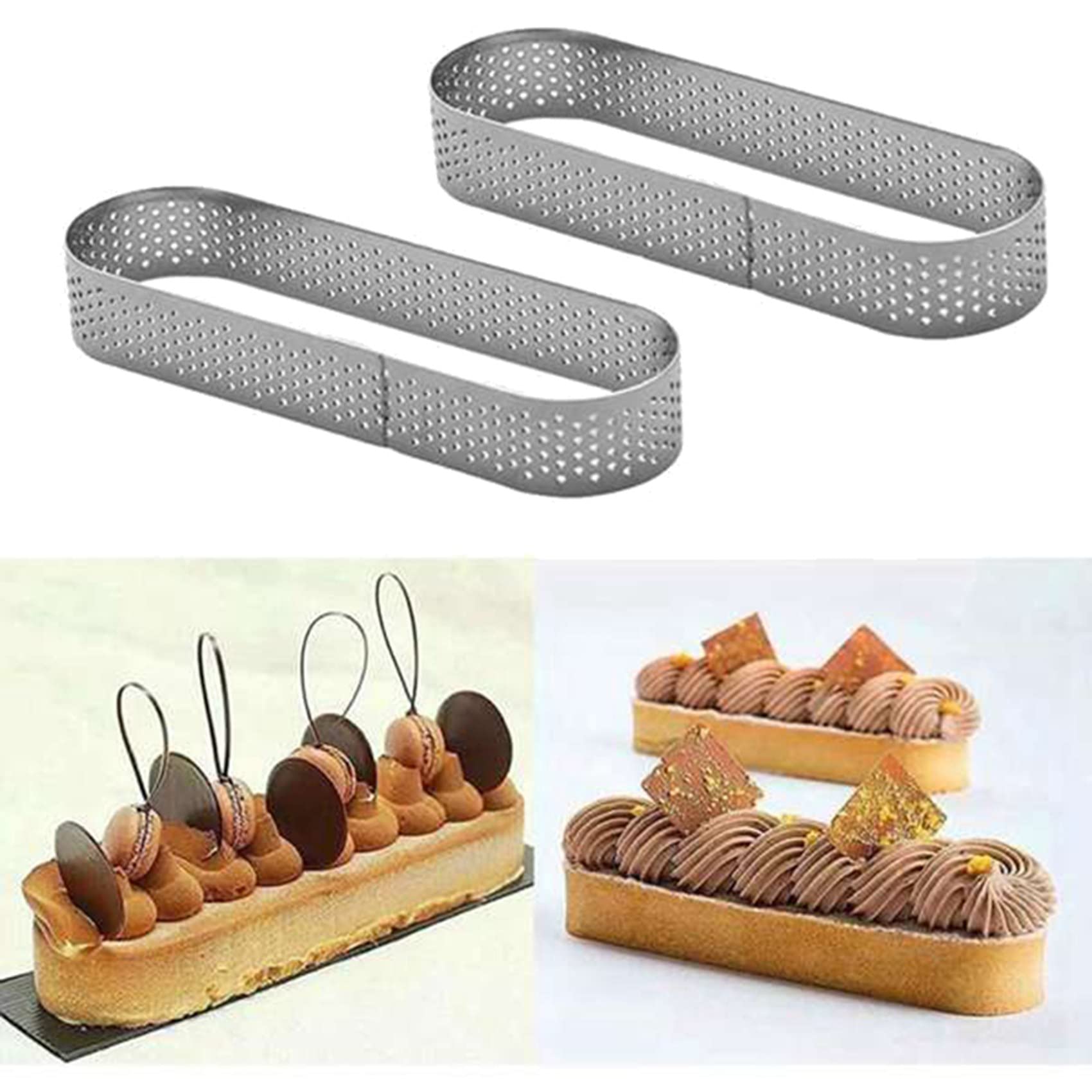 Lot de 50 anneaux à tarte ovales perforés en acier inoxydable