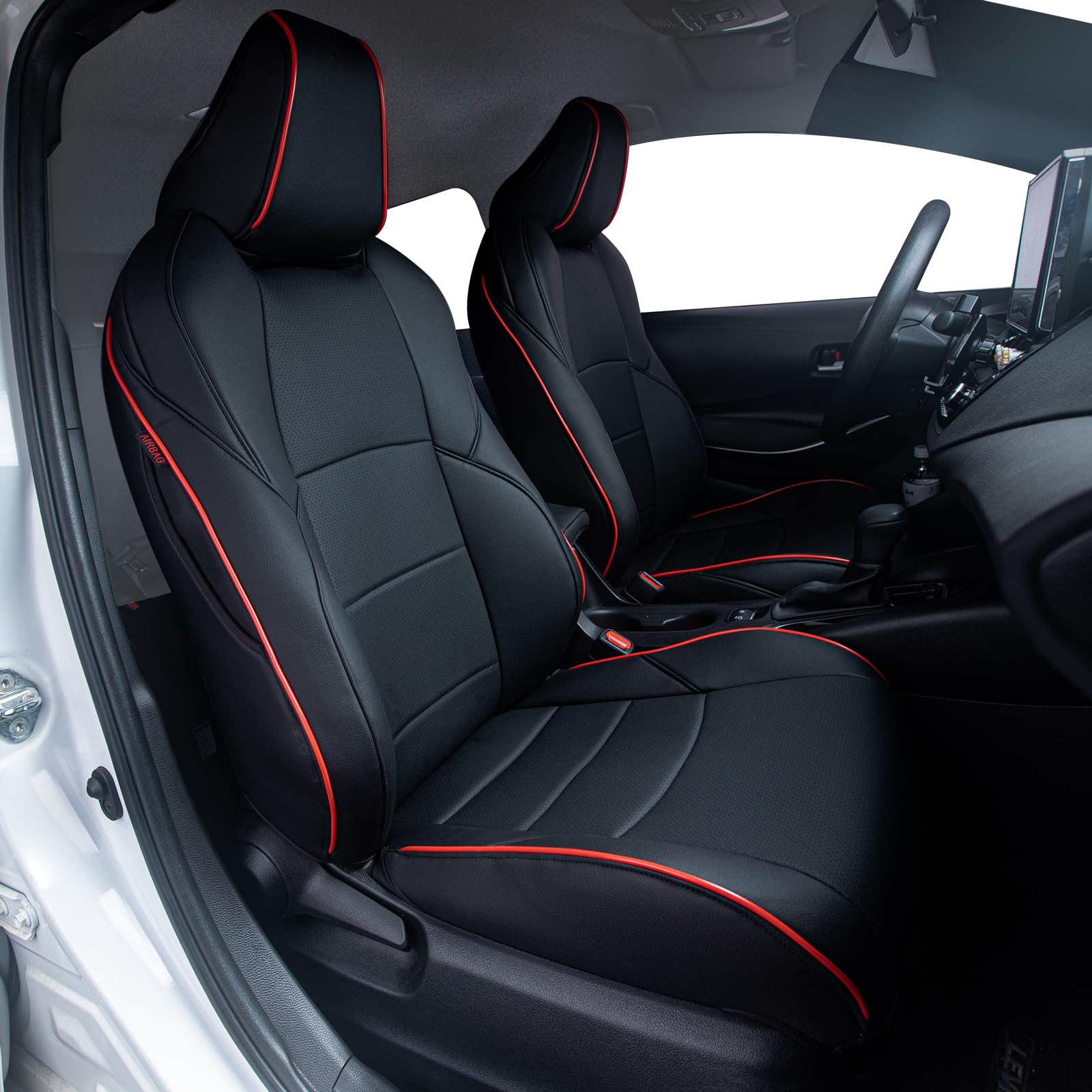 Customized Toyota Corolla Car Seat Covers Full Set Fit for 2020-2024 Corolla SE,Corolla SE Apex Edition,Corolla SE Nightshade Edition - Leather (Black with Red Trim)