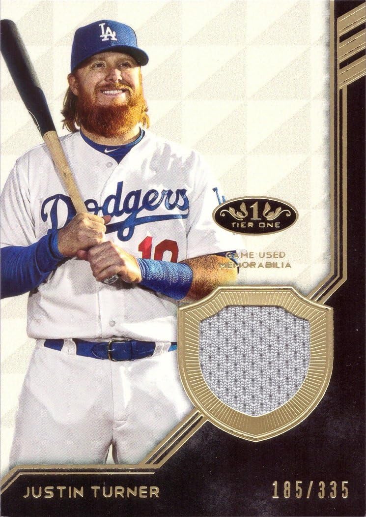 2018 Topps Tier One Relics #T1R-JT Justin Turner Game Worn Dodgers Jersey Baseball Card - Only 335 made!