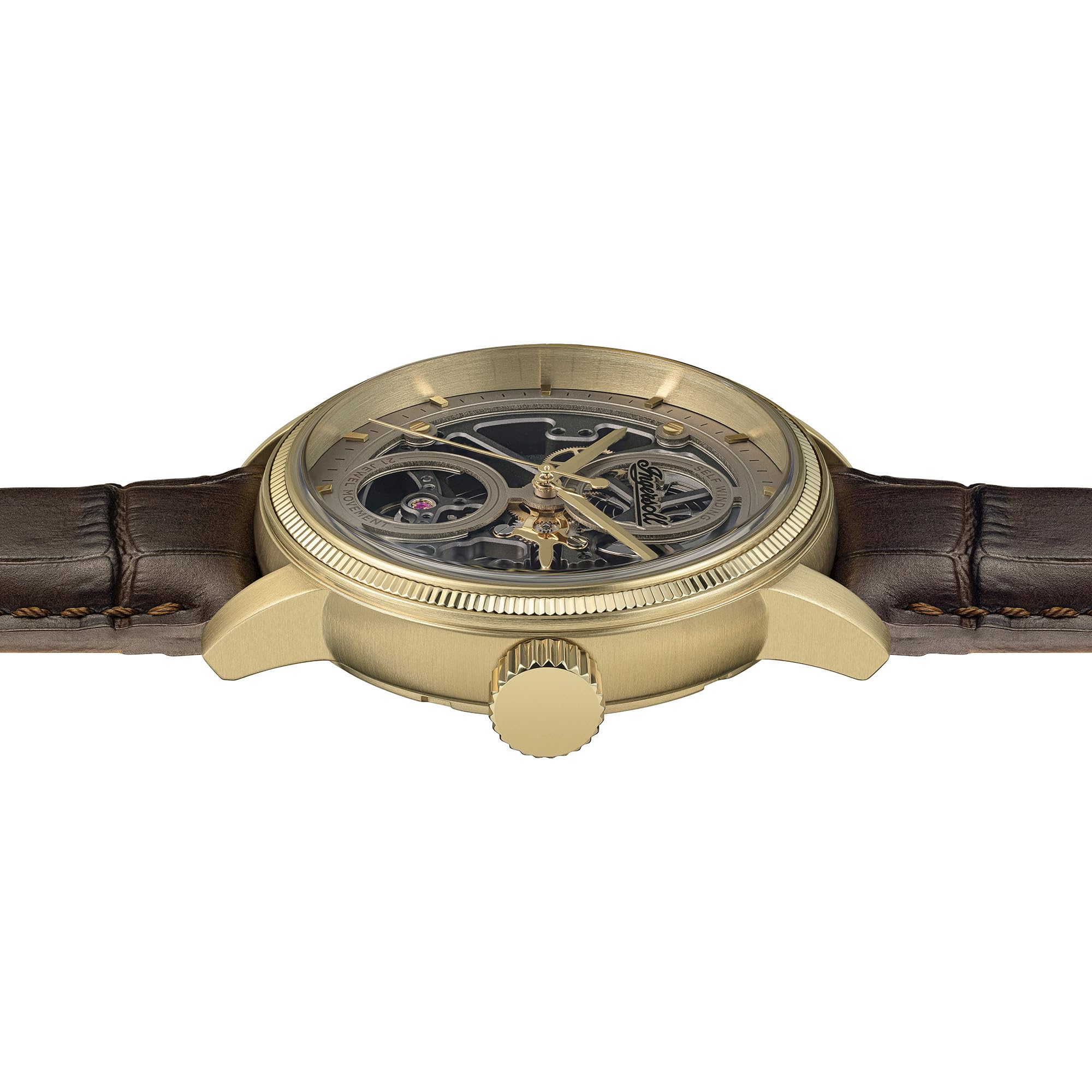 Ingersoll The Guy I17502 męski automatyczny zegarek 44 mm z szarą tarczą i brązowym skórzanym paskiem