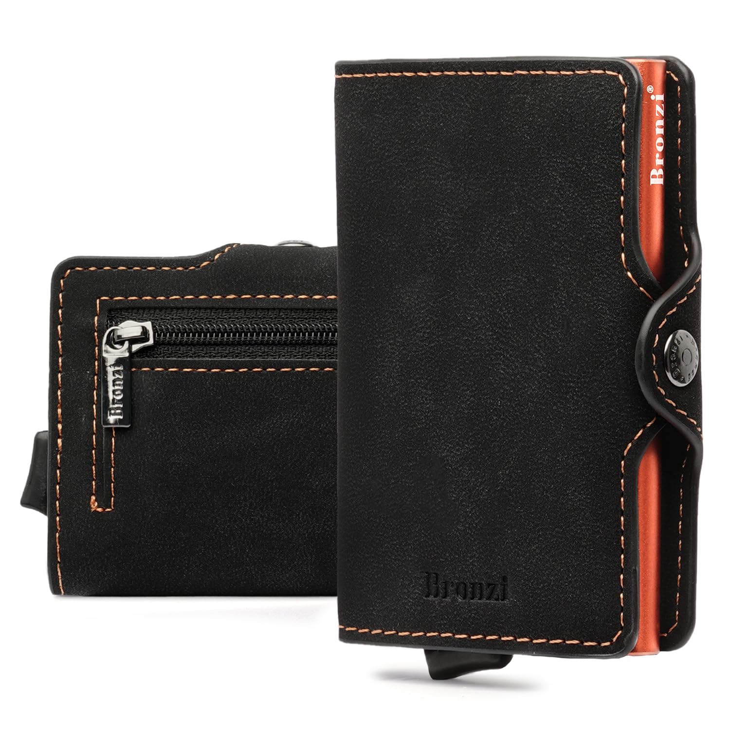 Bronzi® Portafoglio Uomo Slim Piccolo | Portacarte Donna Portatessere Porta Carte Di Credito | Protezione RFID con Portamonete | (Opaco Arancione)